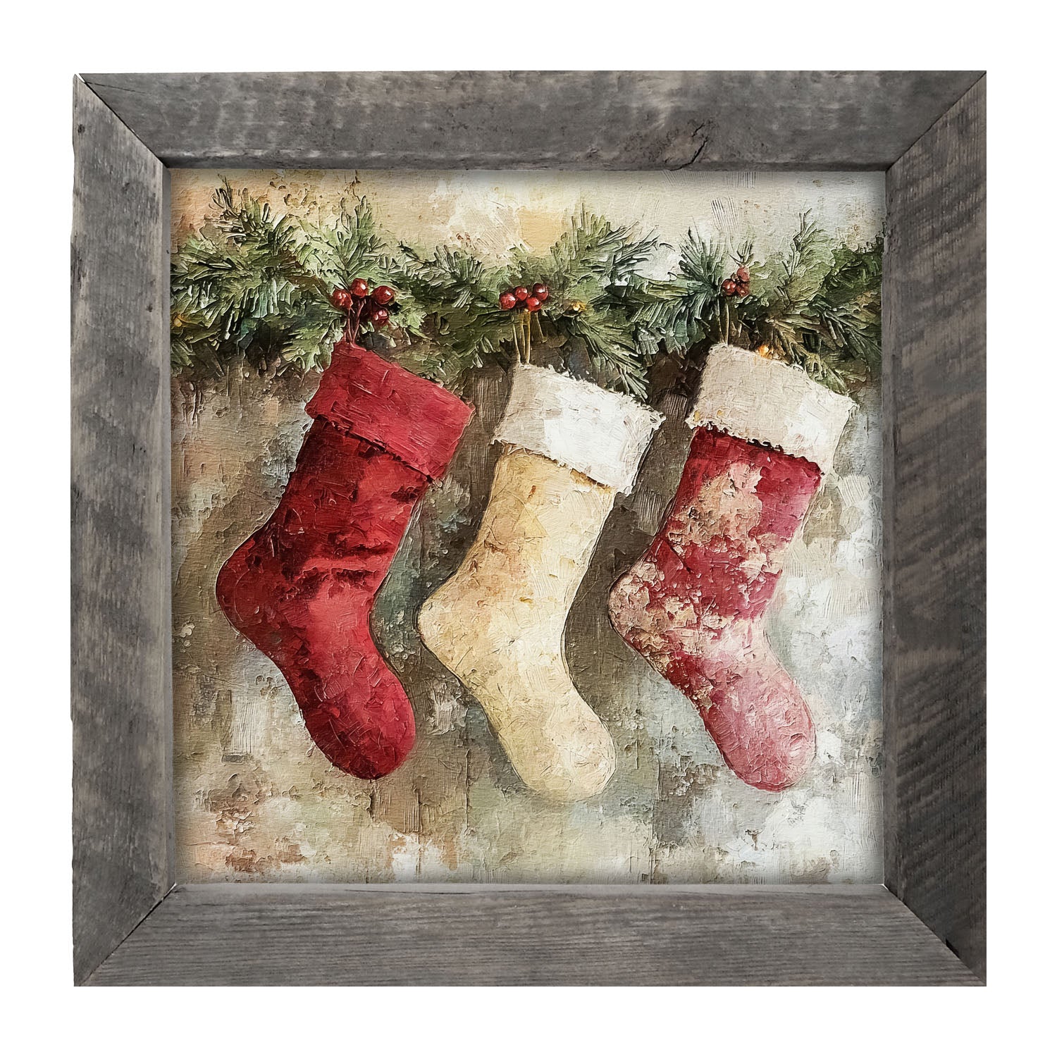 Rustic Red and White Stockings - Framed art