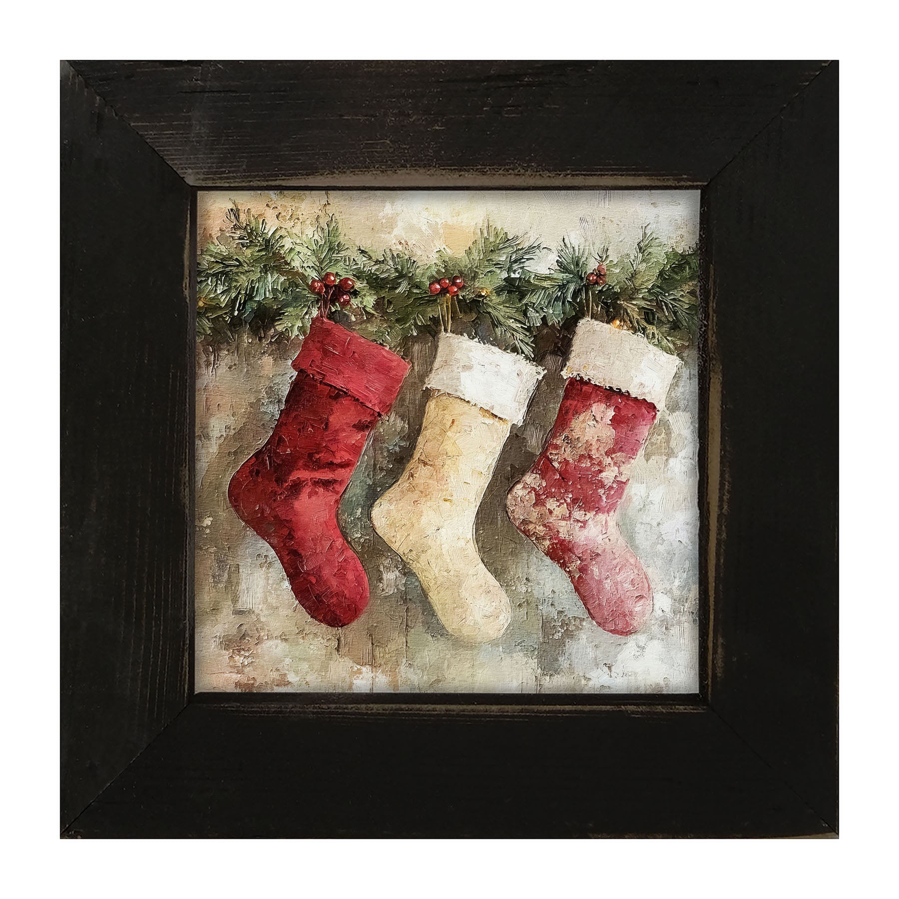 Rustic Red and White Stockings - Framed art