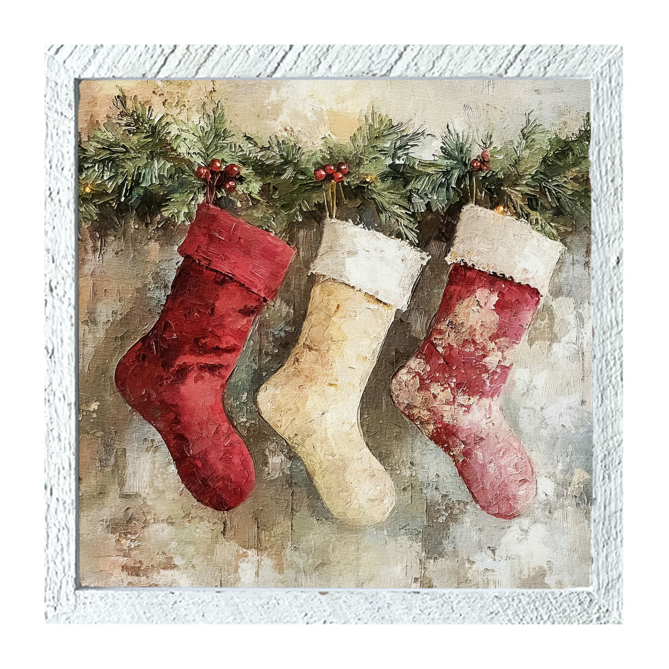 Rustic Red and White Stockings - Framed art
