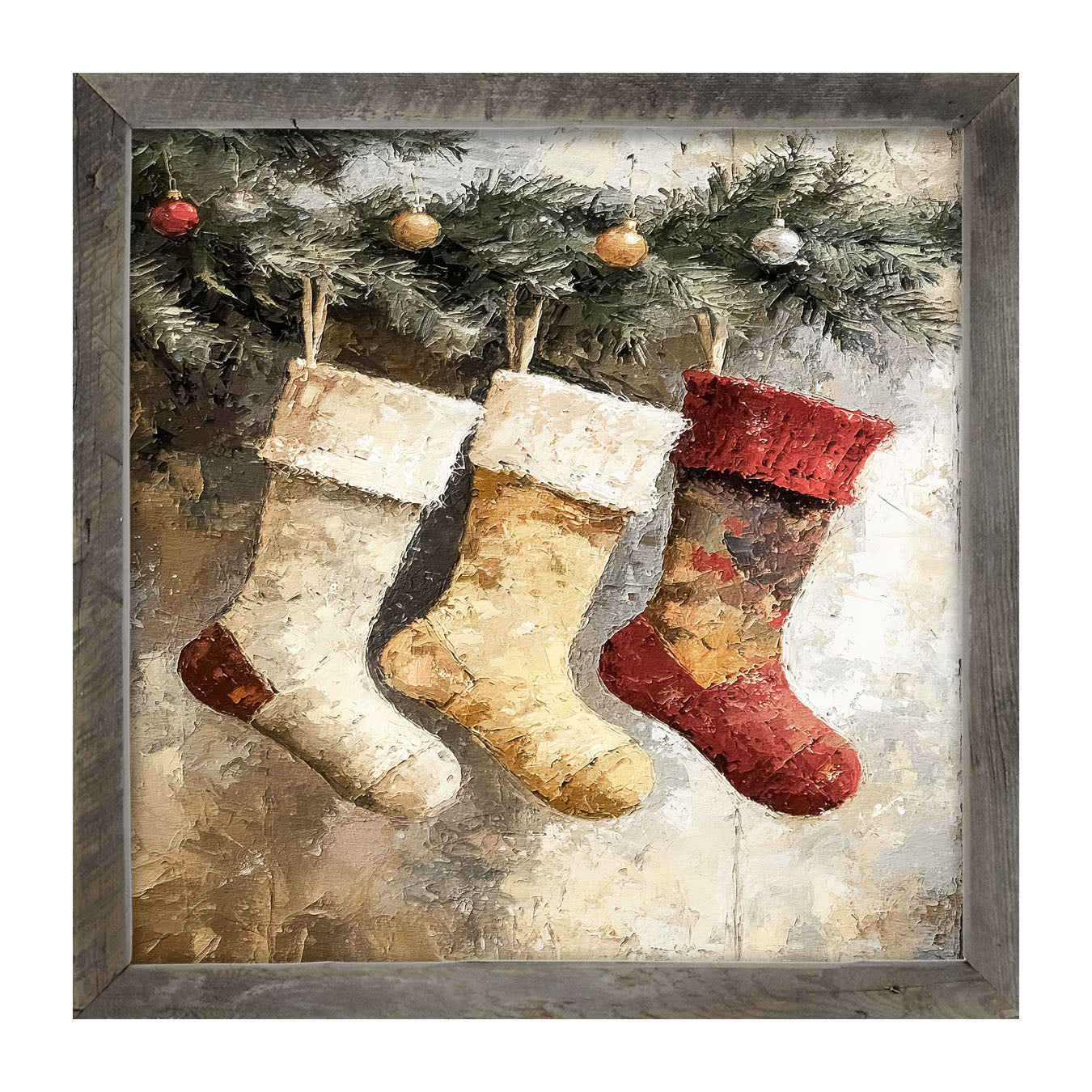 Stockings with Ornaments - Framed art