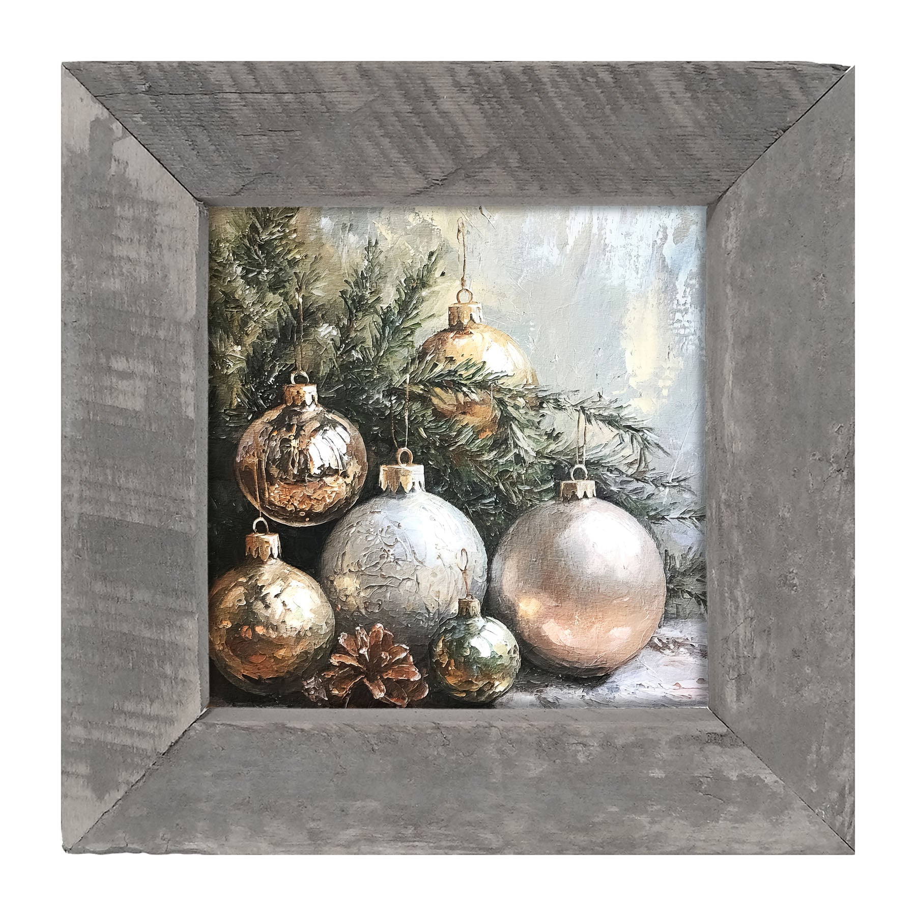 Silver and Gold Ornaments - Framed Art