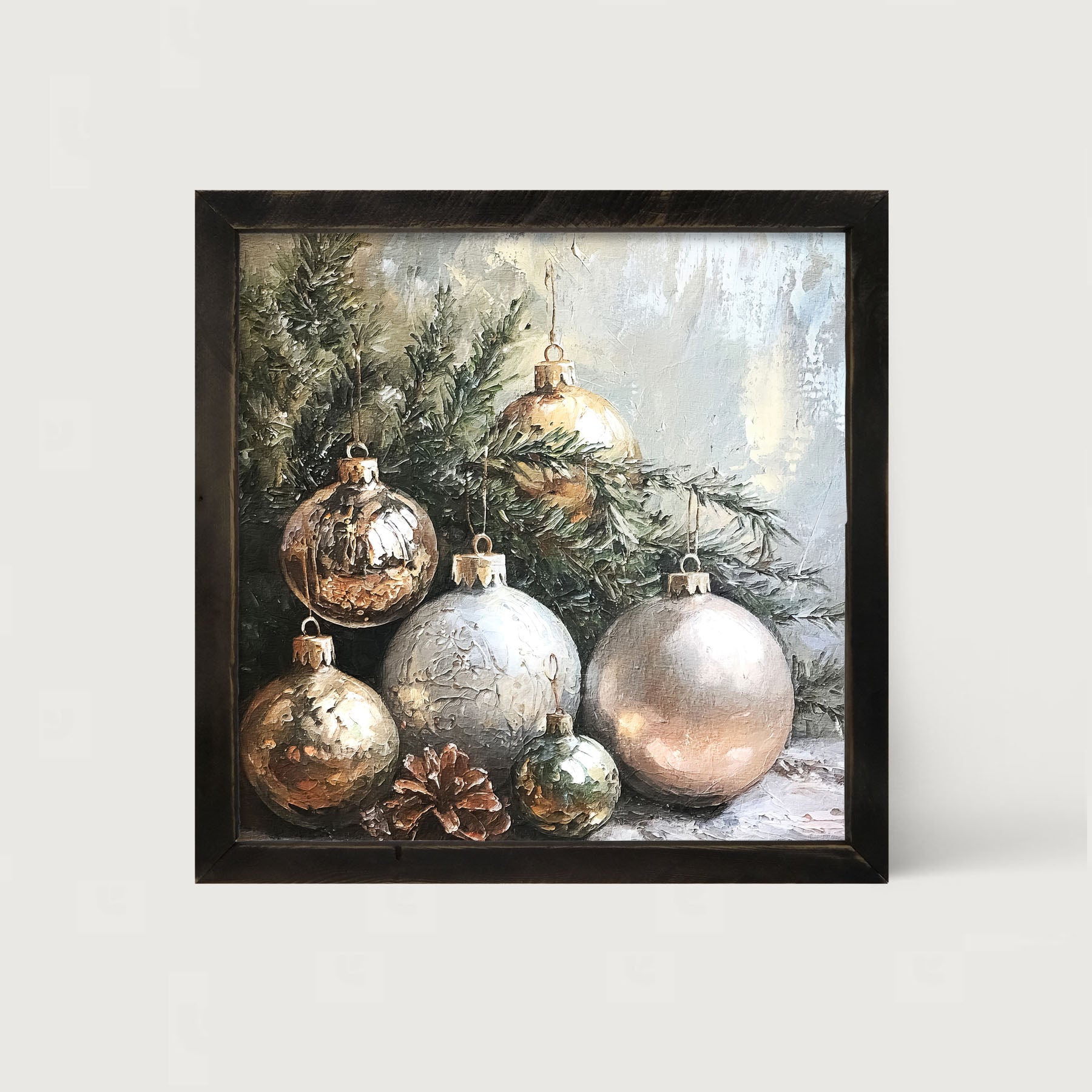 Silver and Gold Ornaments - Framed Art