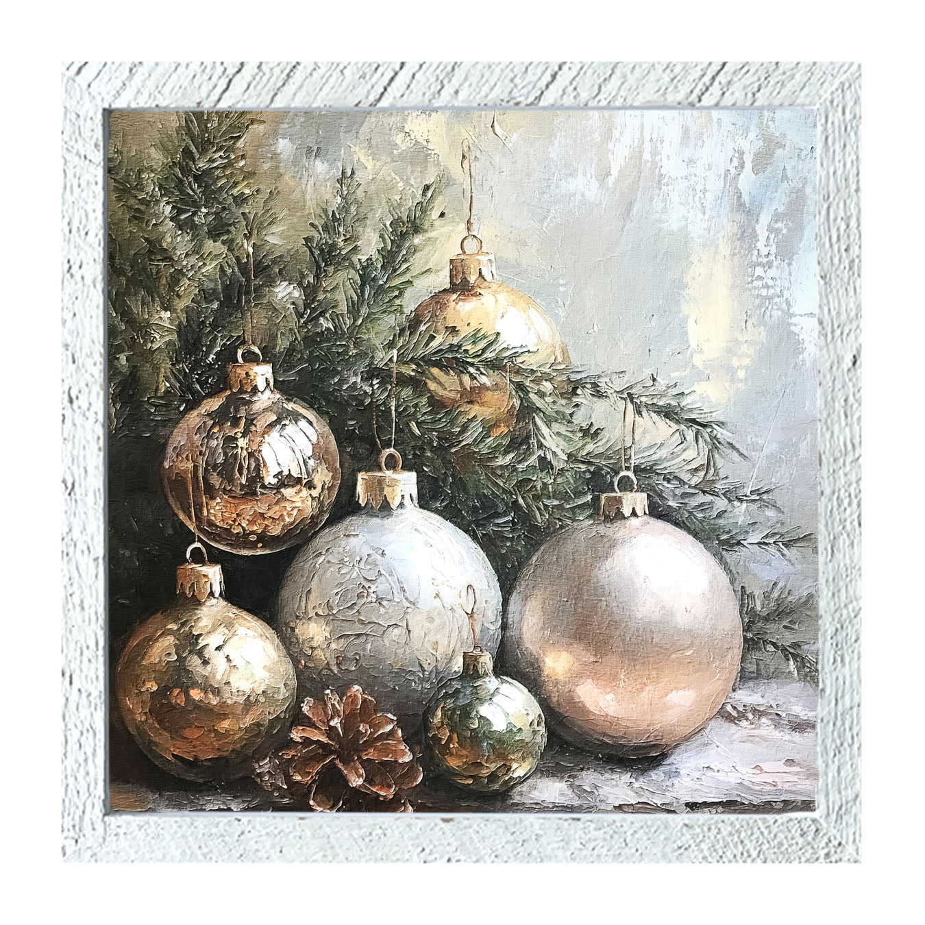 Silver and Gold Ornaments - Framed Art