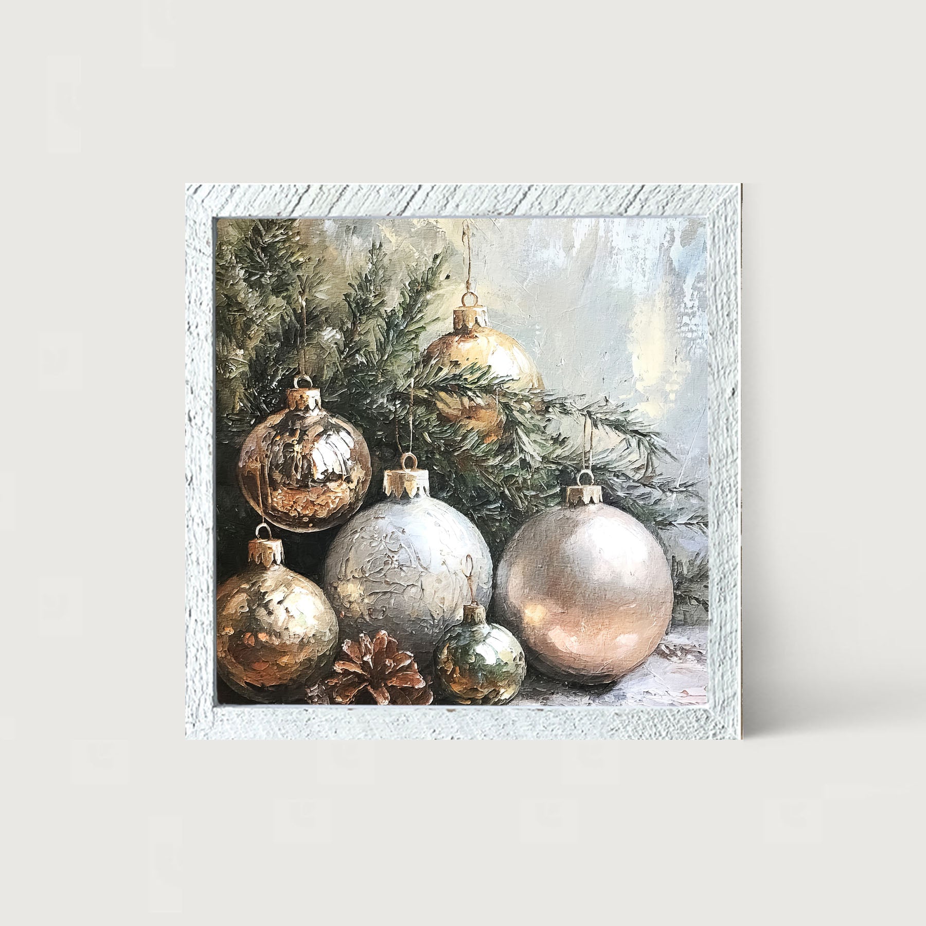 Silver and Gold Ornaments - Framed Art