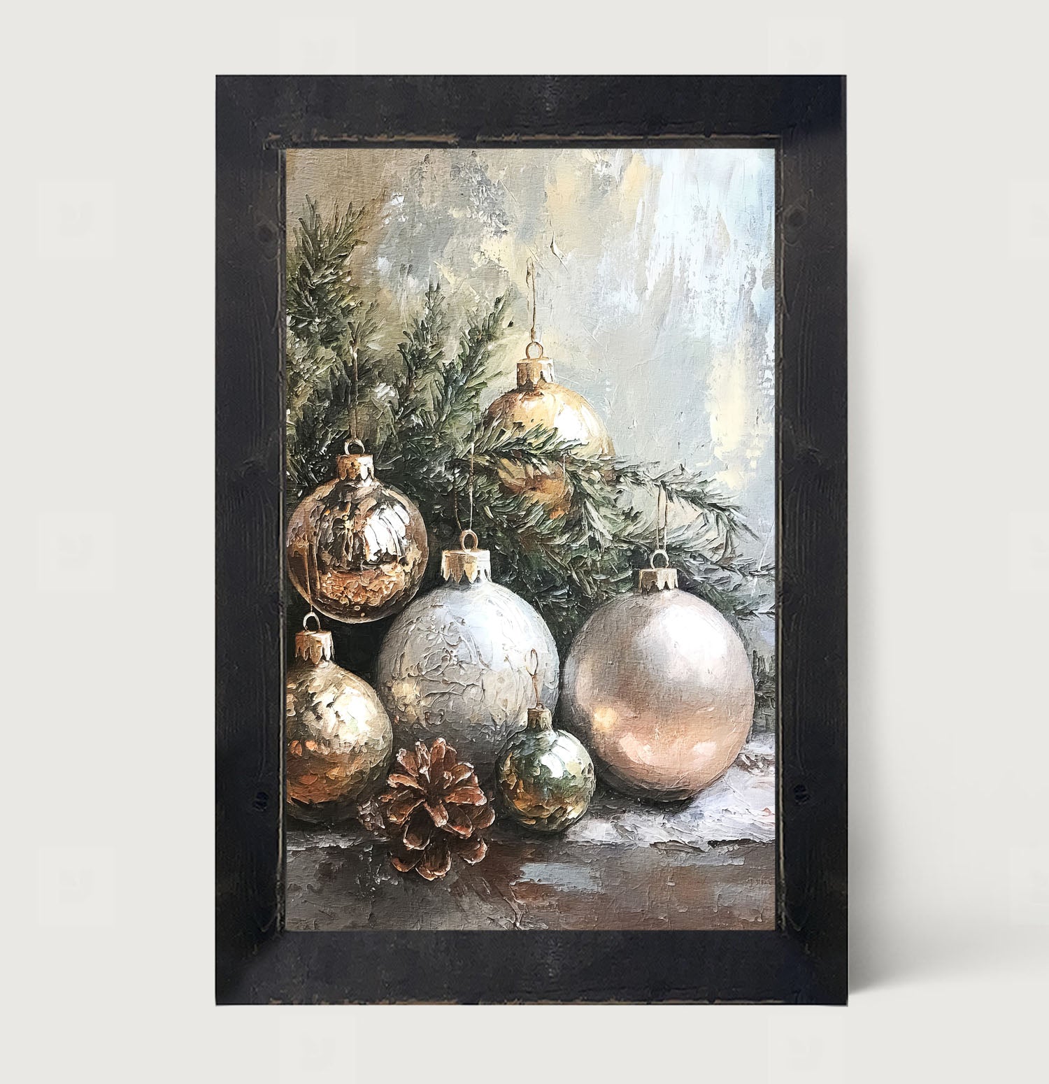 Silver and Gold Ornaments - Framed Art