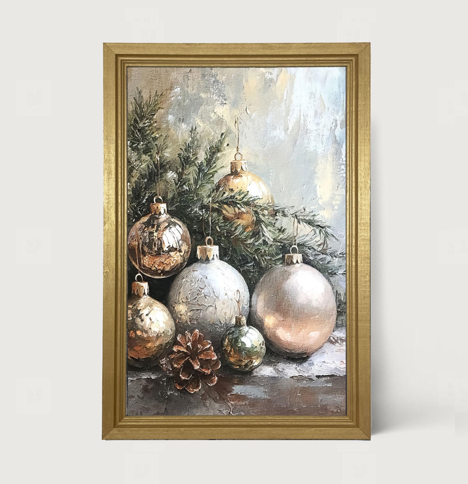 Silver and Gold Ornaments - Framed Art