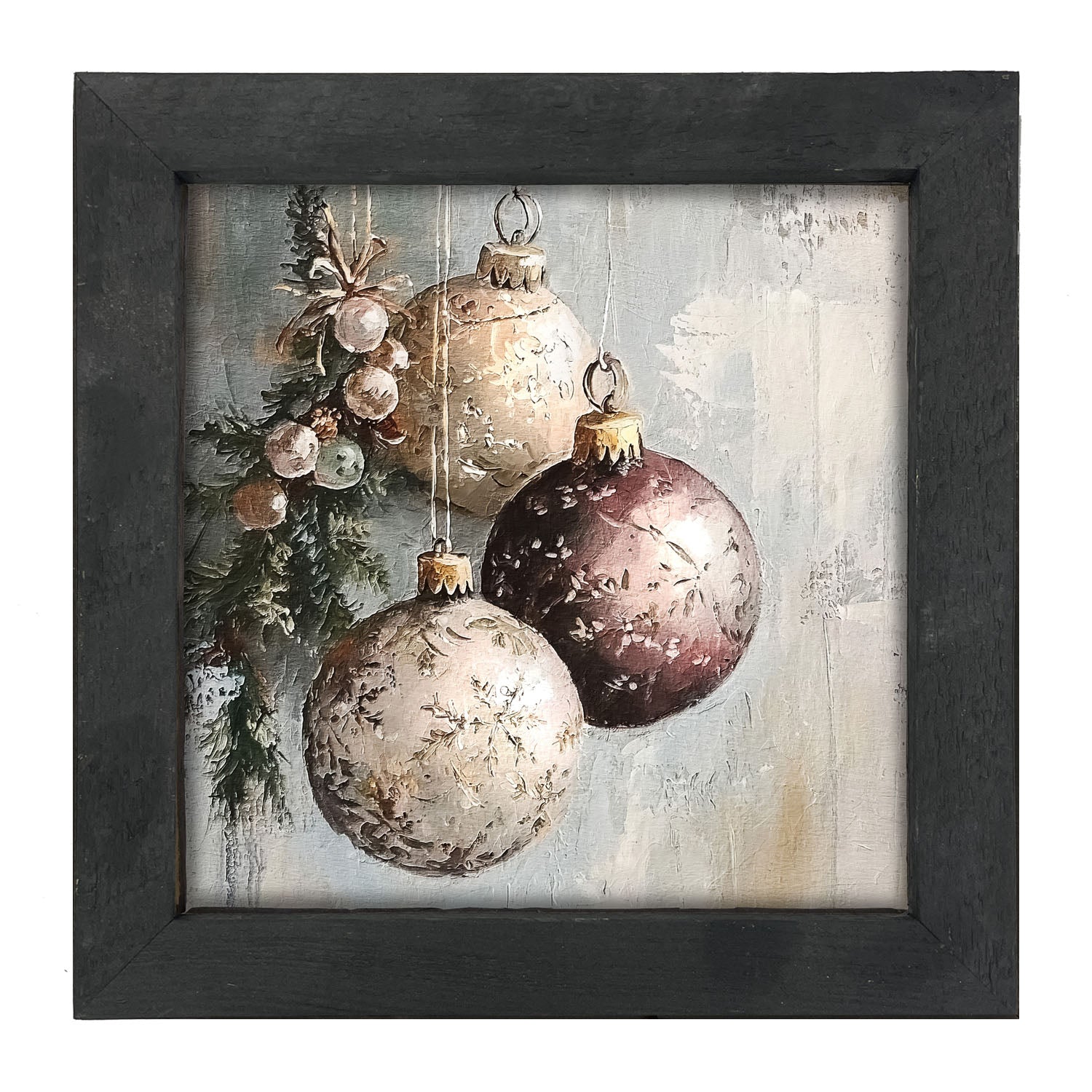 Pine Sprig with Ornaments - Framed Art