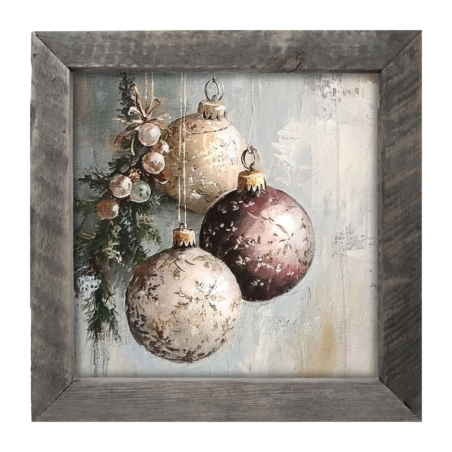 Pine Sprig with Ornaments - Framed Art