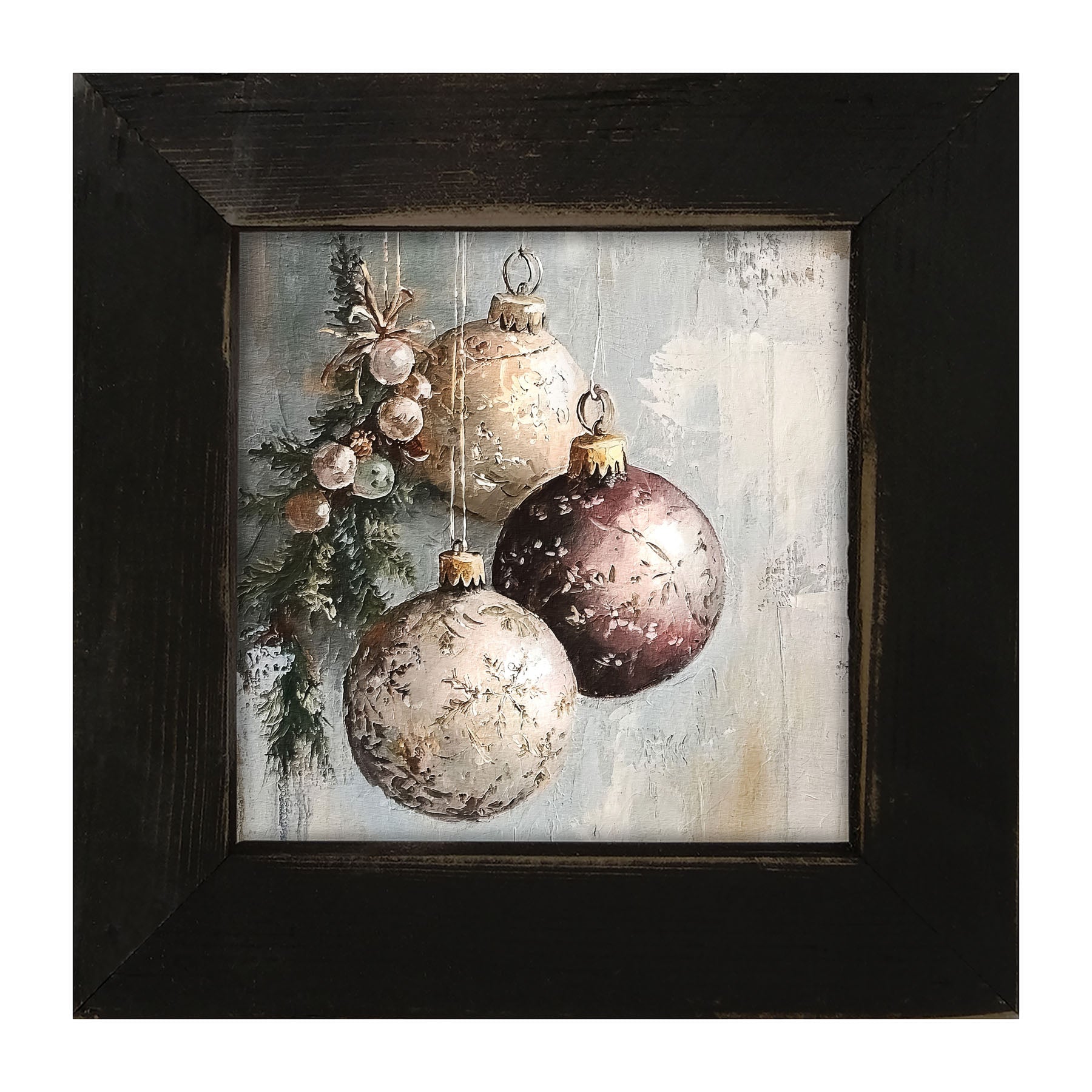 Pine Sprig with Ornaments - Framed Art