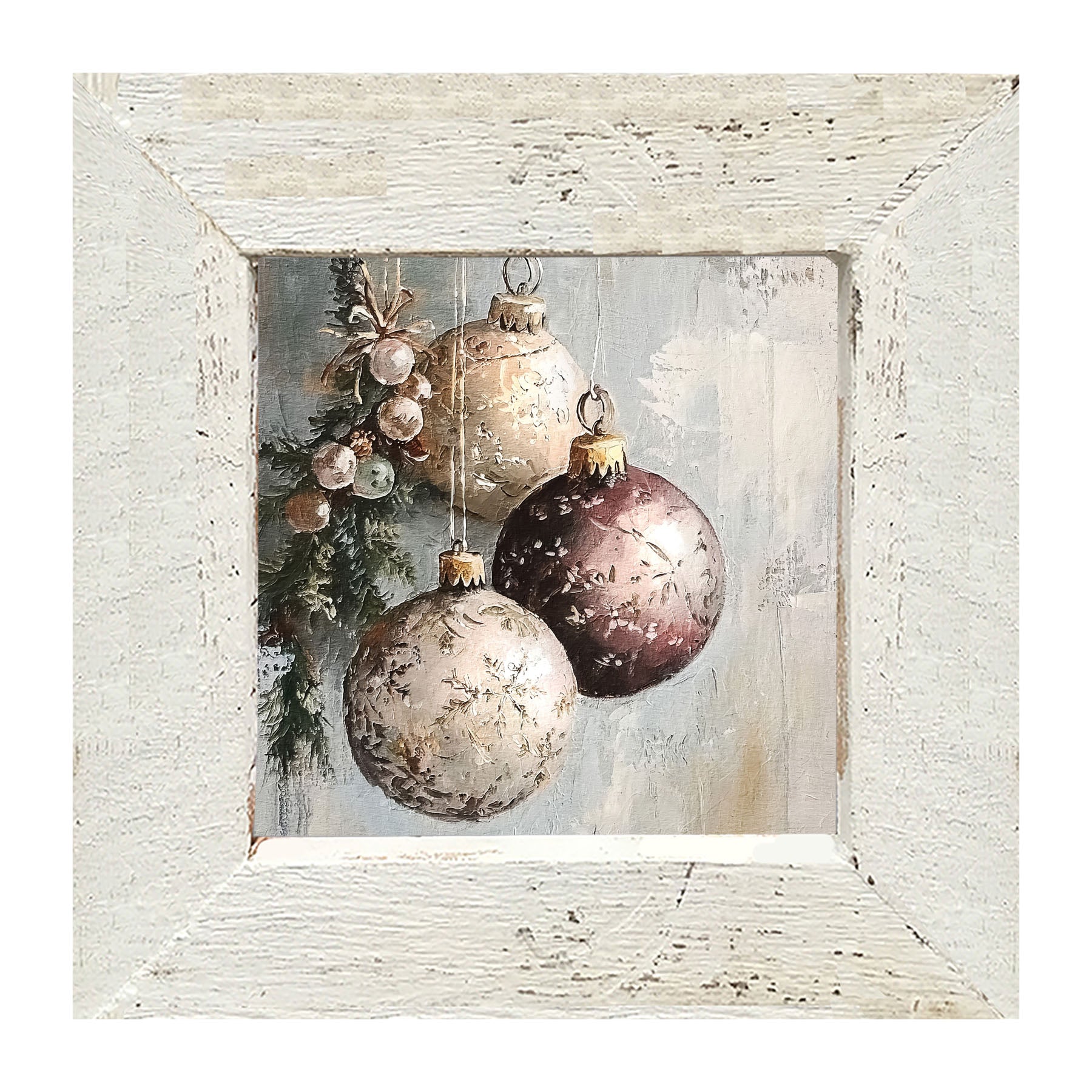 Pine Sprig with Ornaments - Framed Art