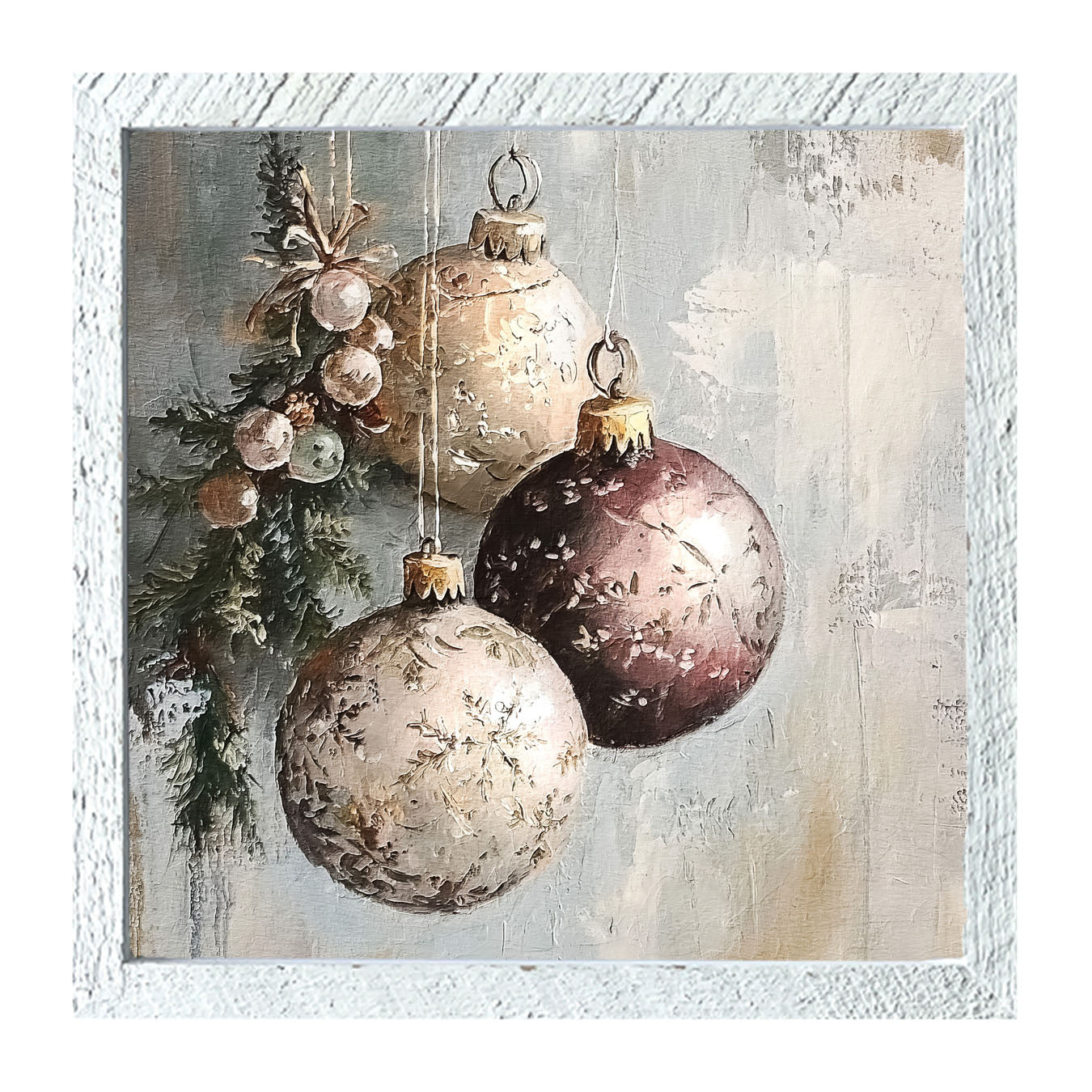 Pine Sprig with Ornaments - Framed Art