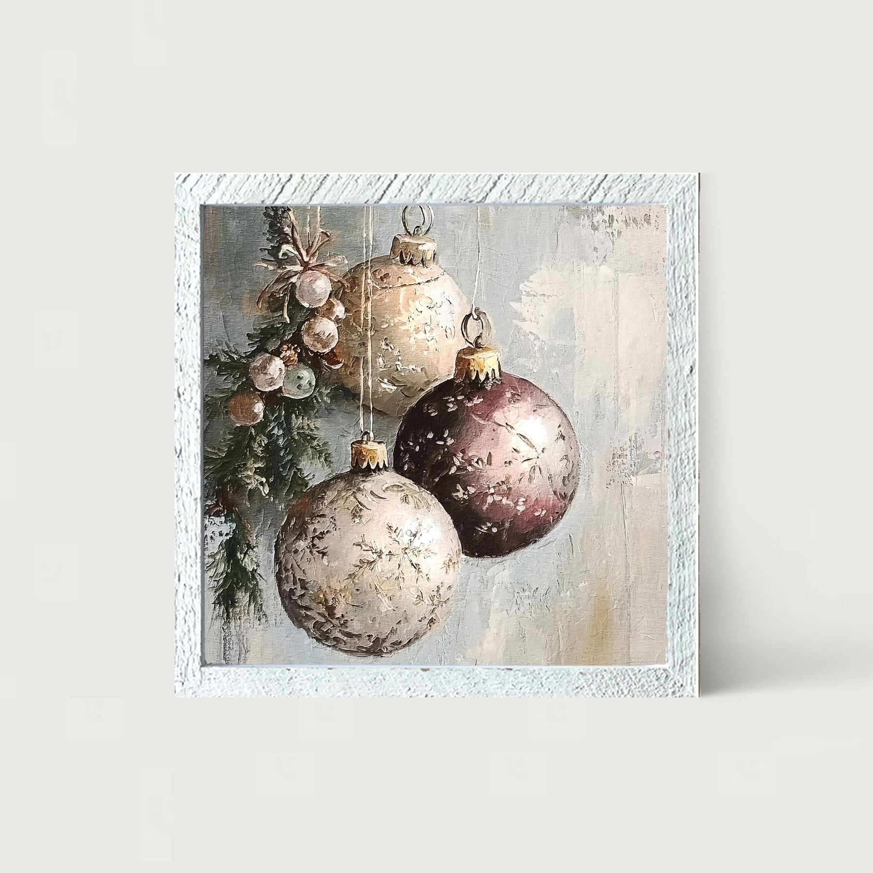 Pine Sprig with Ornaments - Framed Art