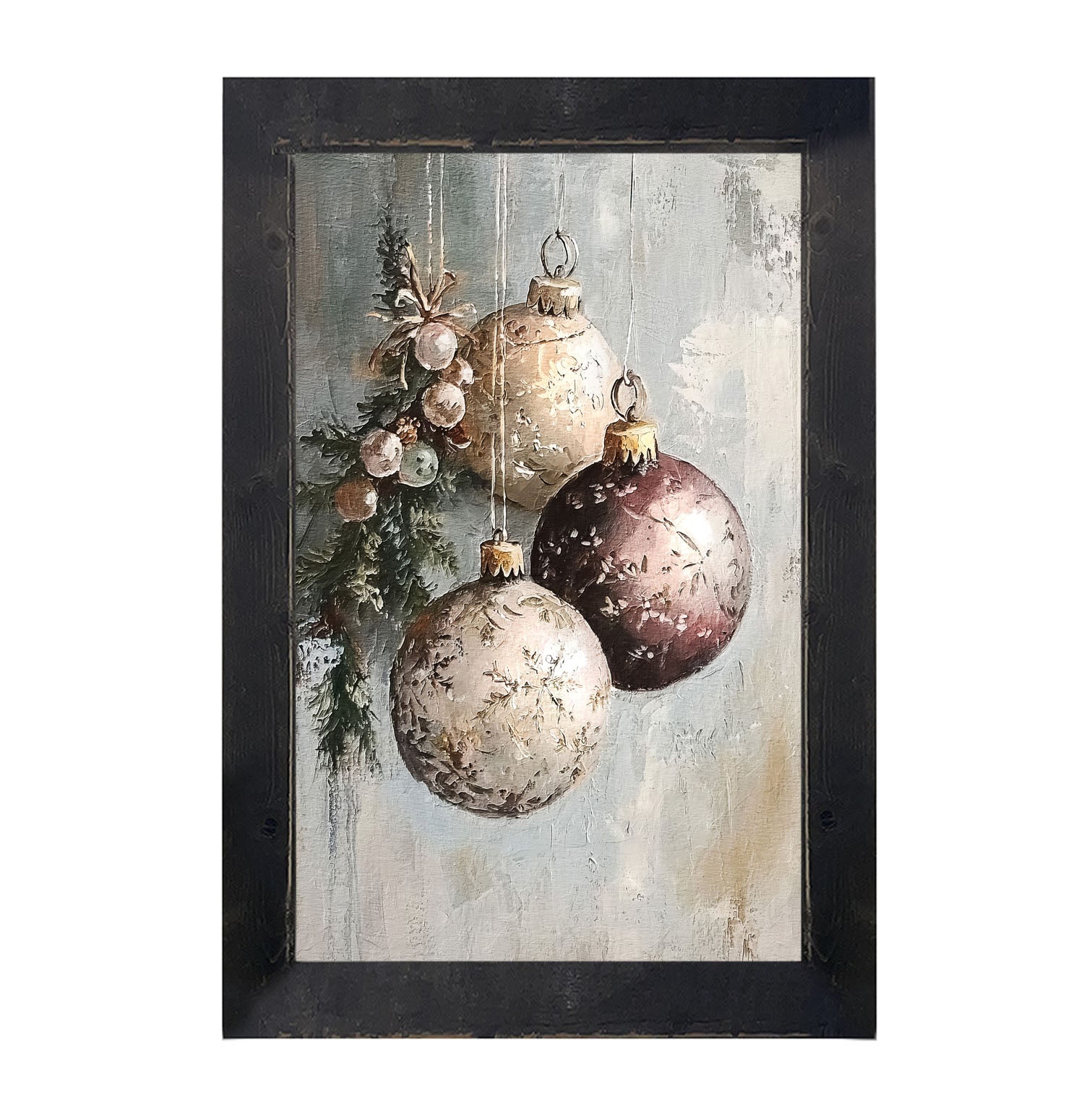 Pine Sprig with Ornaments - Framed Art