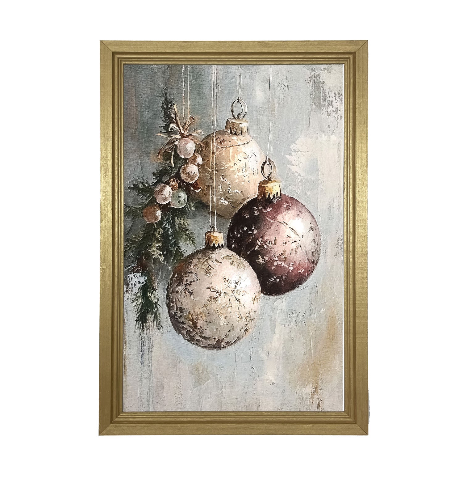 Pine Sprig with Ornaments - Framed Art