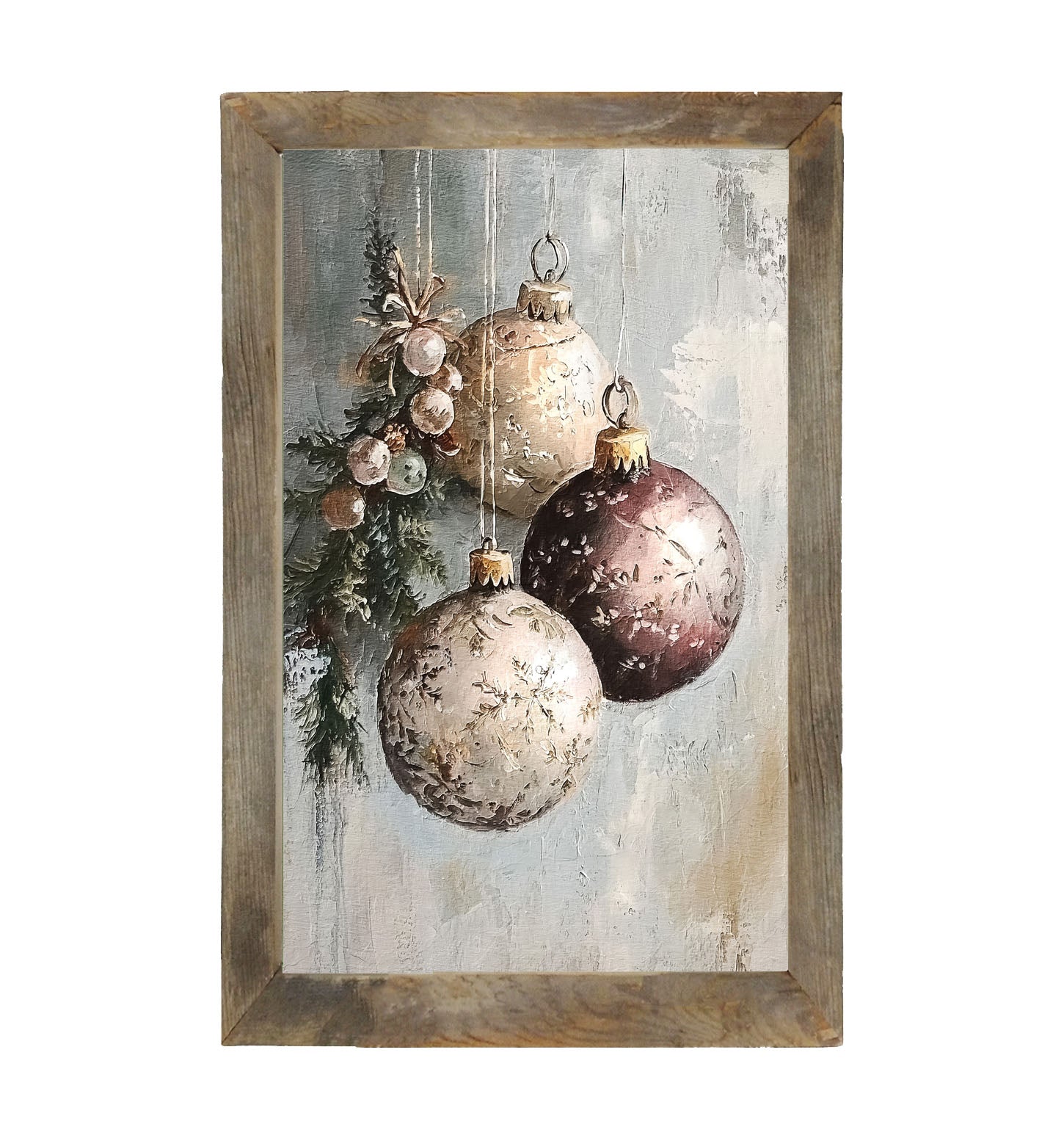 Pine Sprig with Ornaments - Framed Art