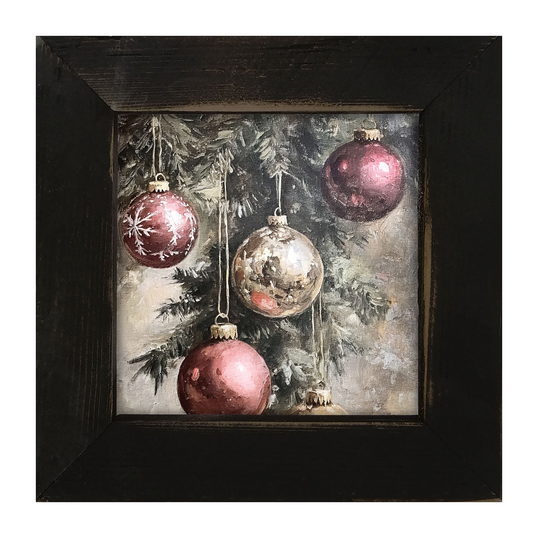 Ornaments on a Pine Branch - Framed art