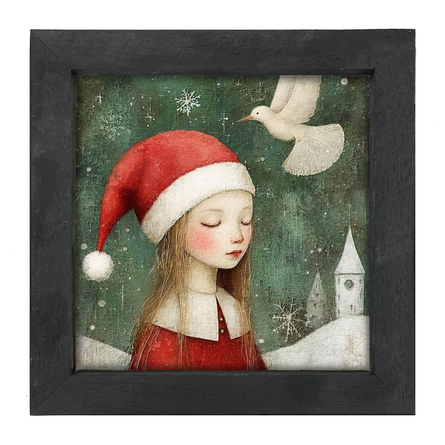 Christmas girl with dove - Framed Art