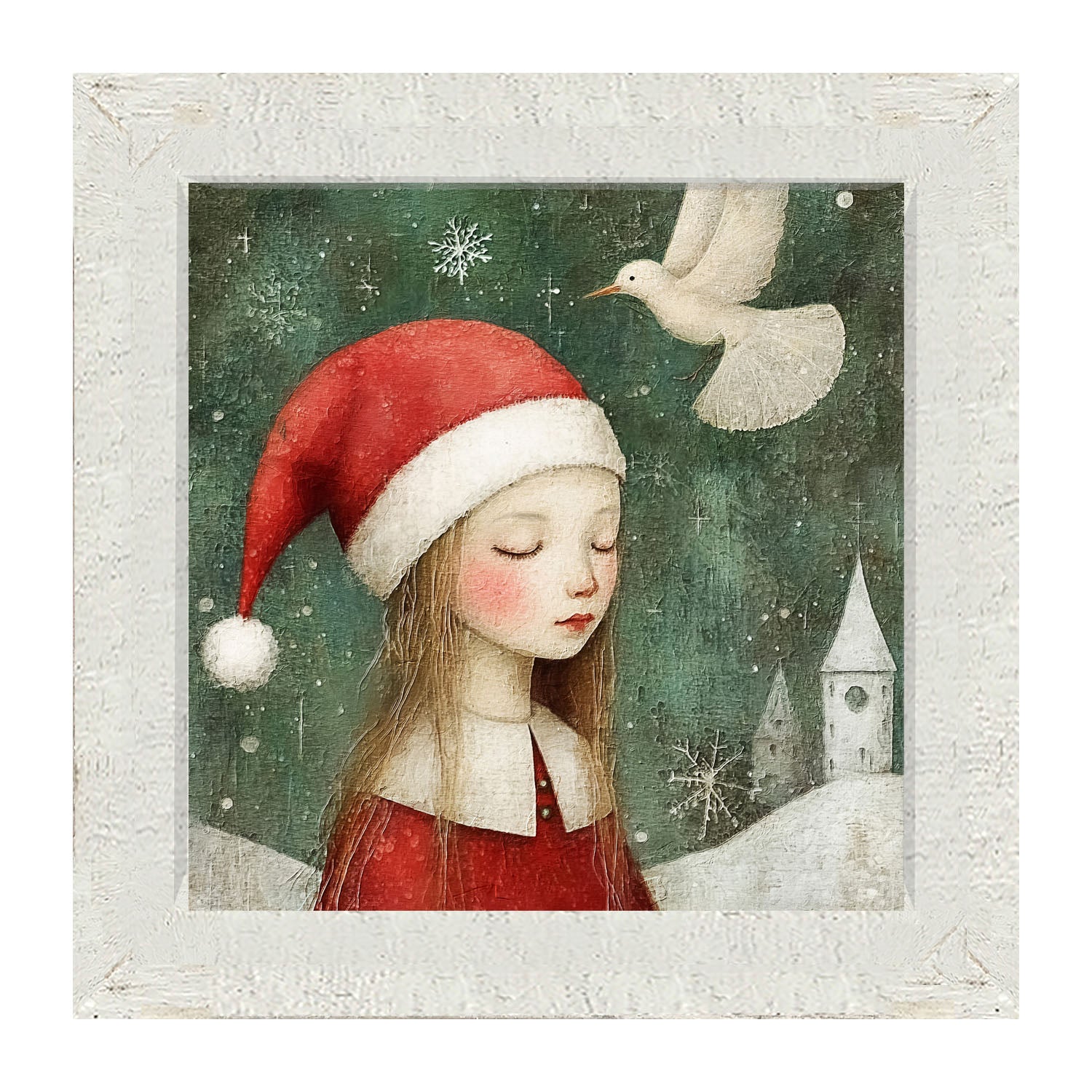 Christmas girl with dove - Framed Art