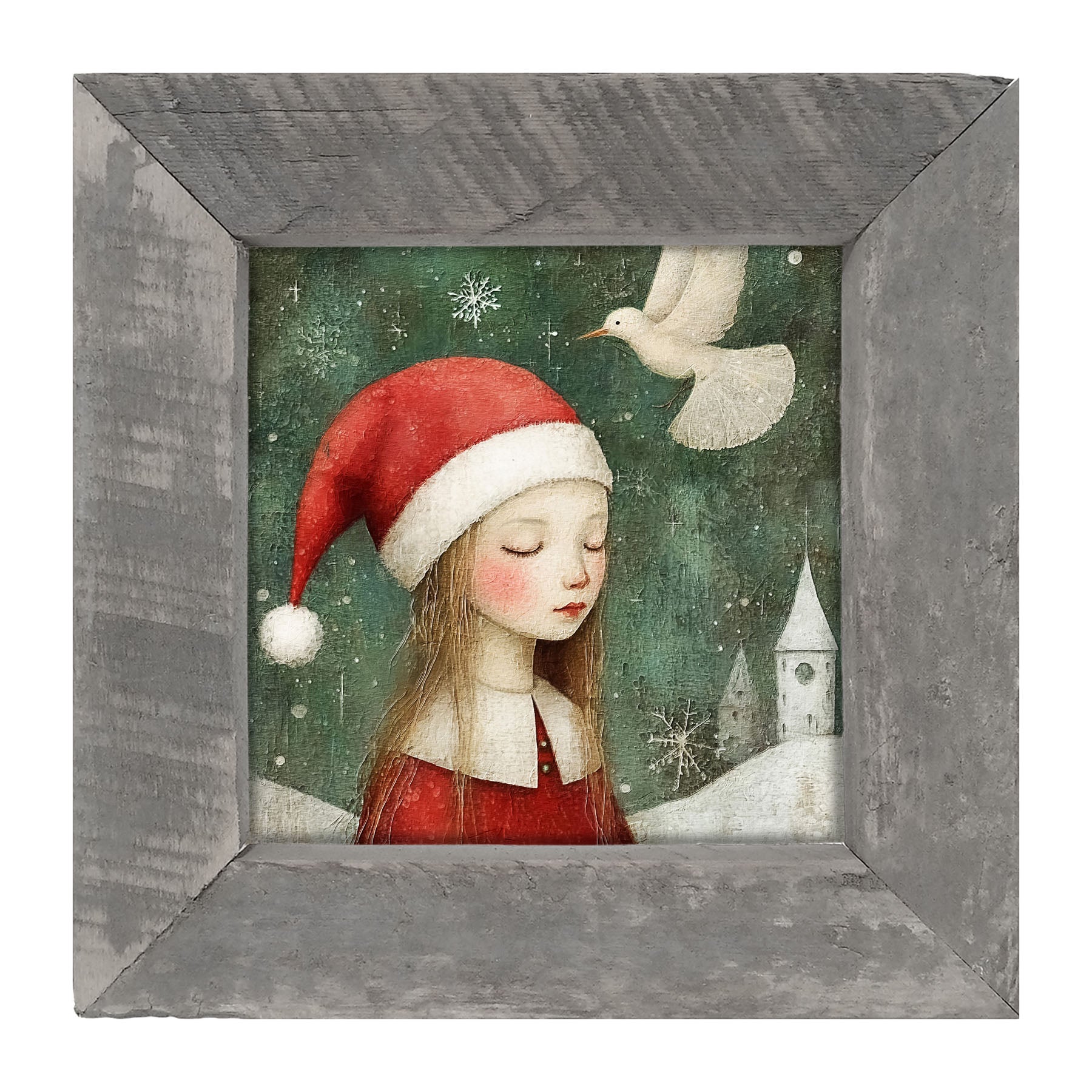 Christmas girl with dove - Framed Art
