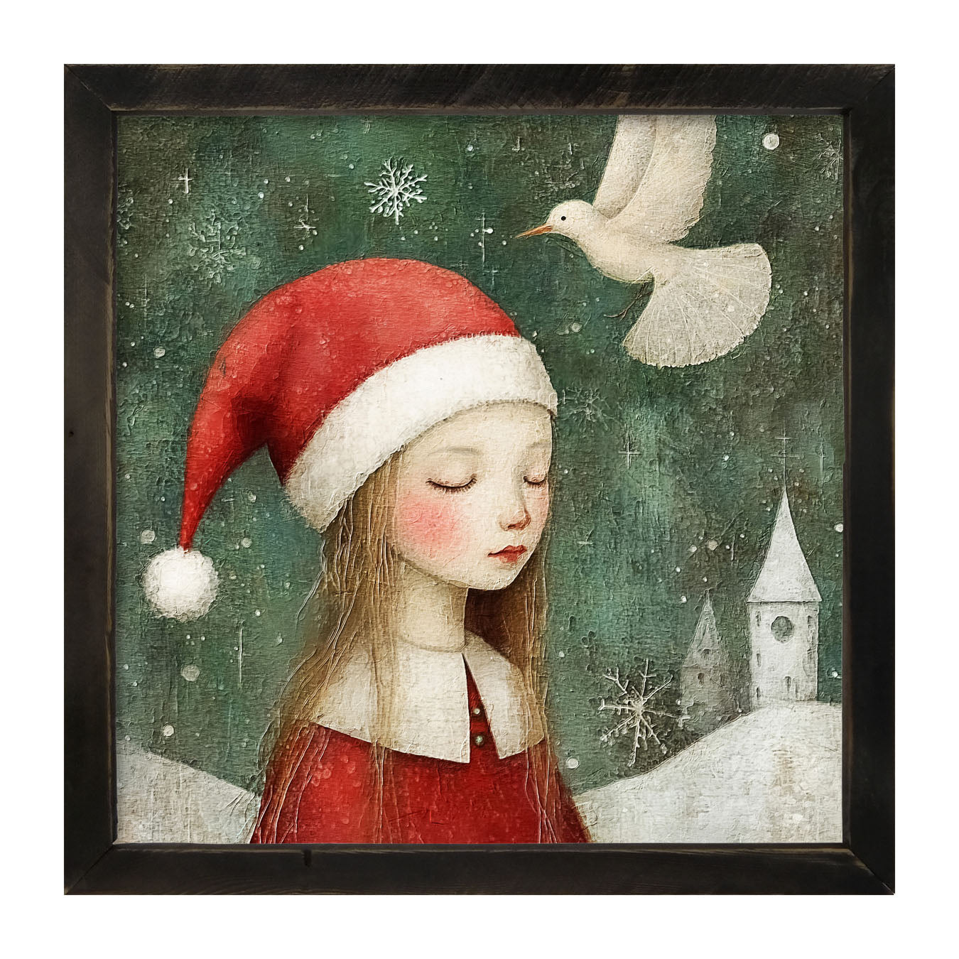 Christmas girl with dove - Framed Art