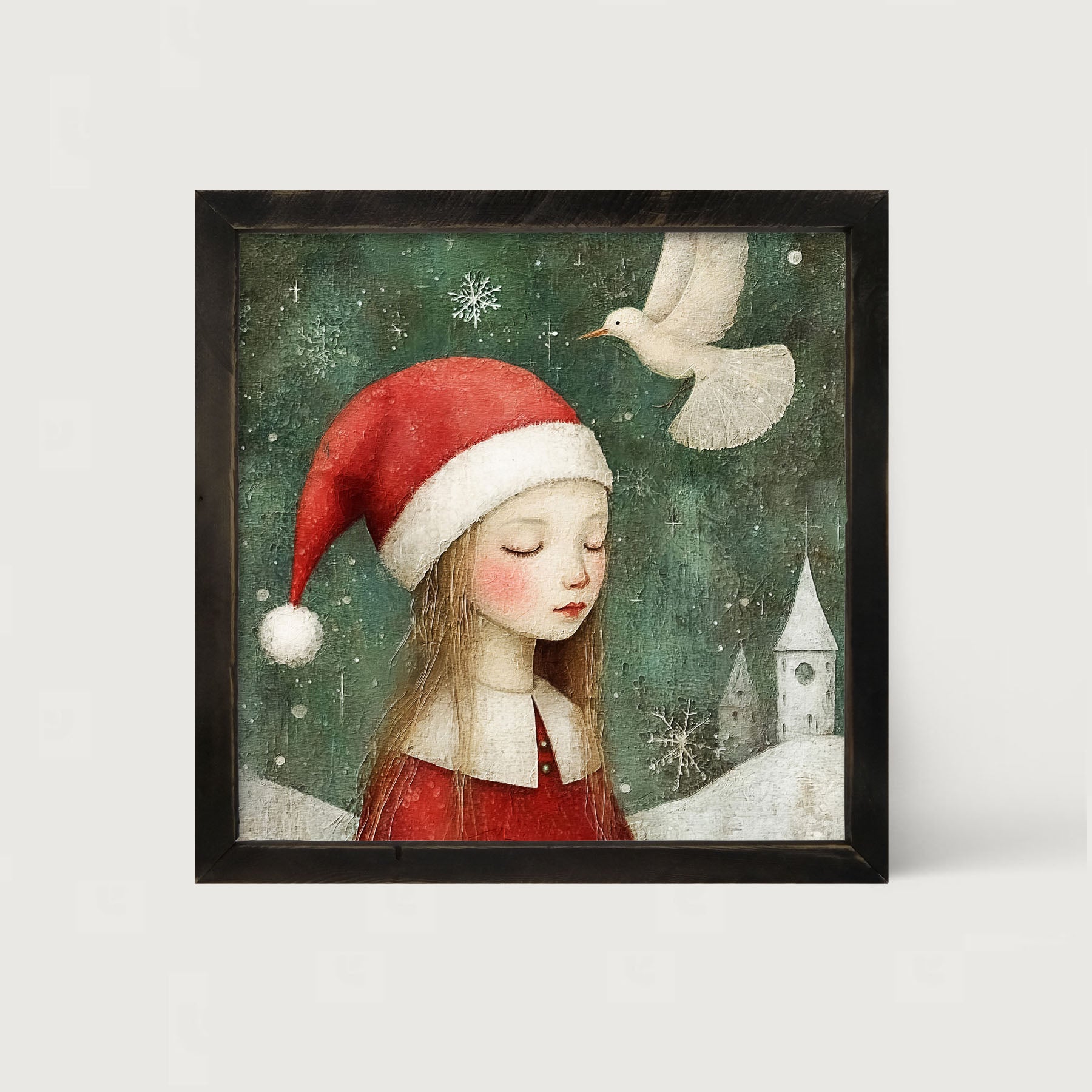Christmas girl with dove - Framed Art