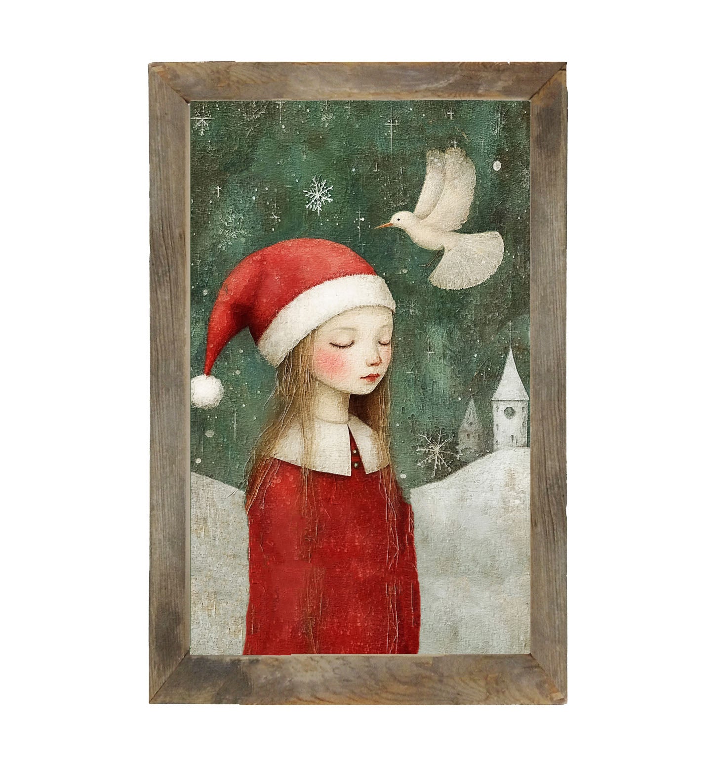 Christmas girl with dove - Framed Art