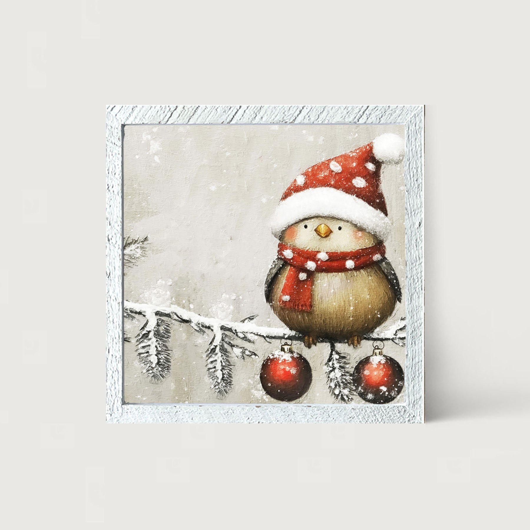 Christmas bird with Ornaments - Framed Art