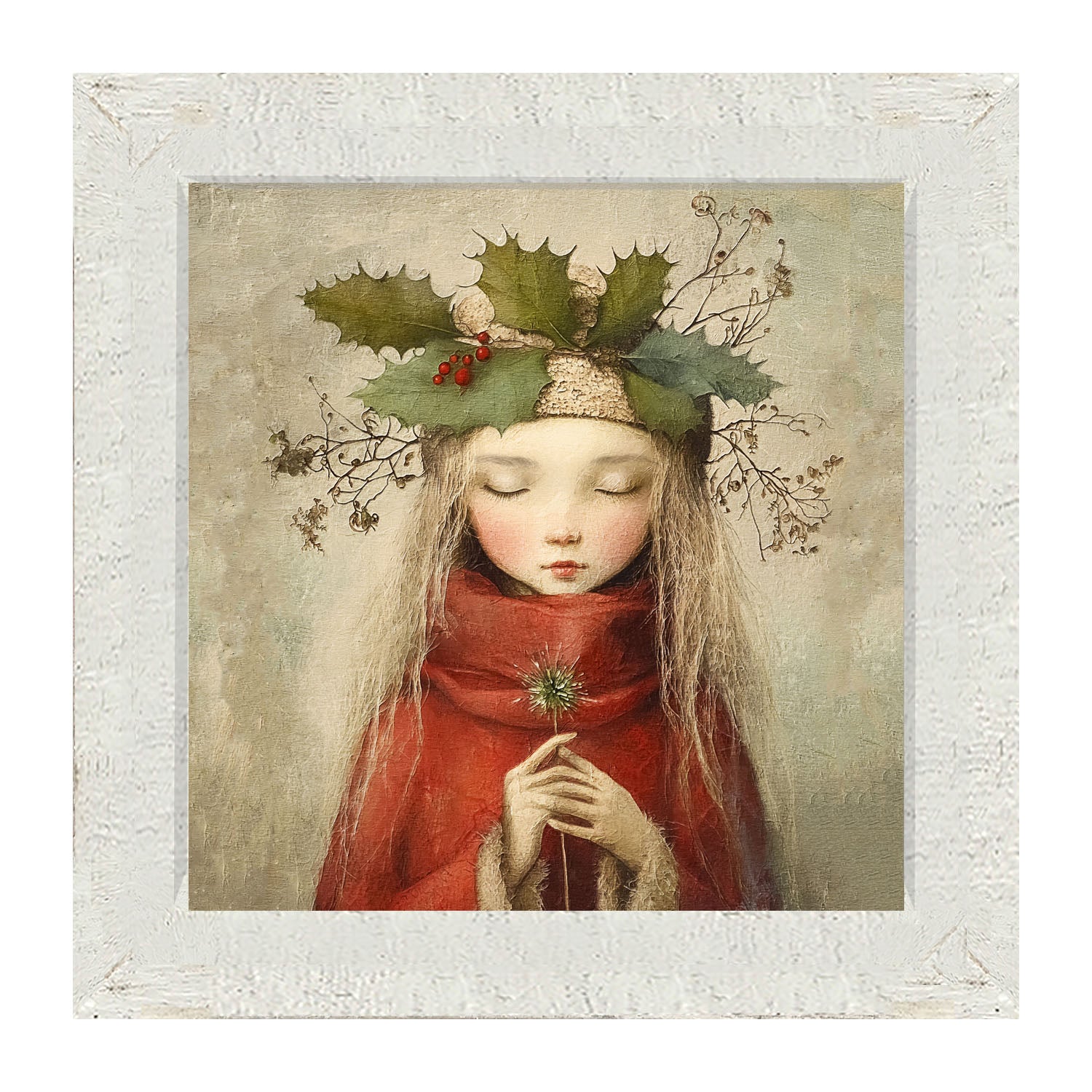 Rustic Christmas girl - Framed Art