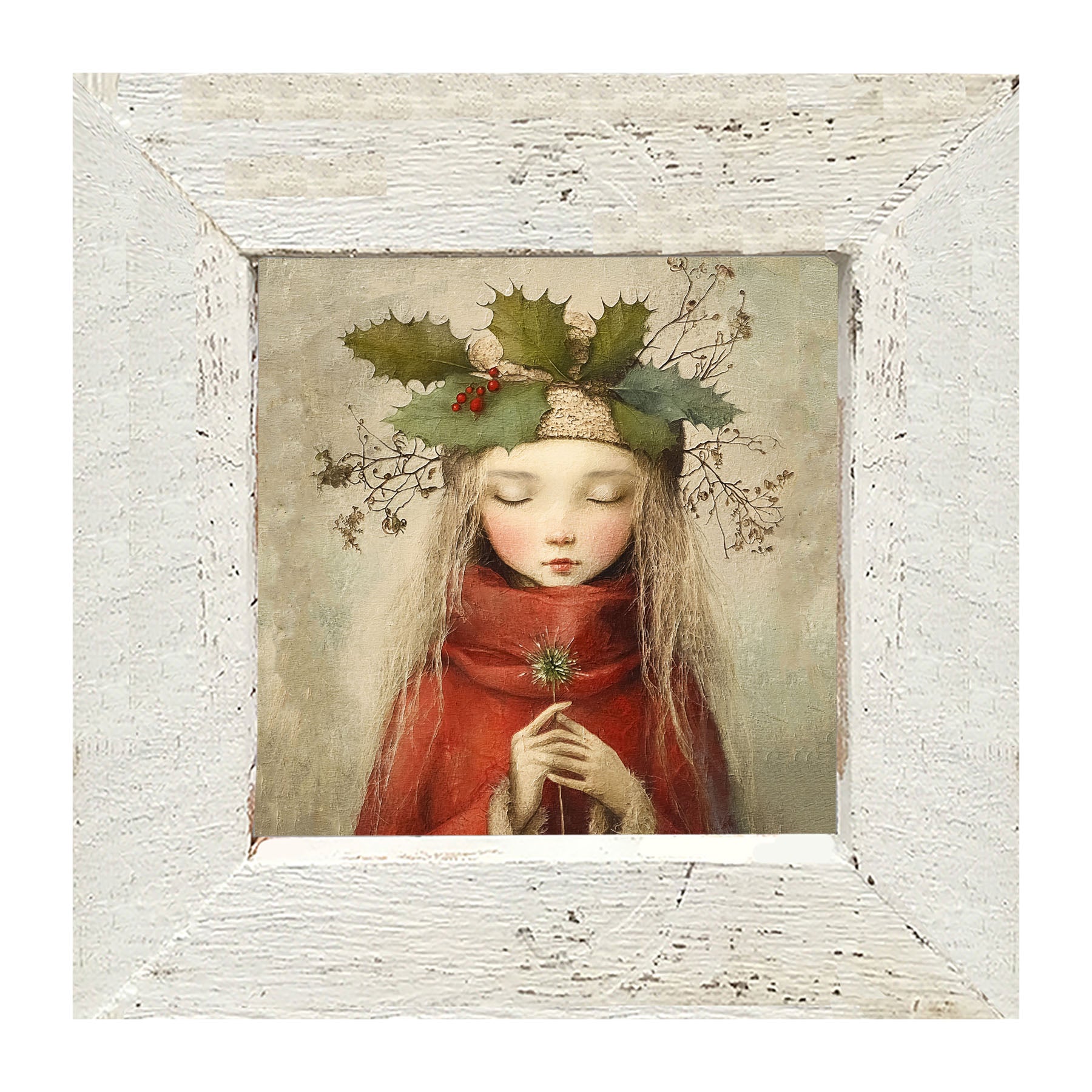 Rustic Christmas girl - Framed Art