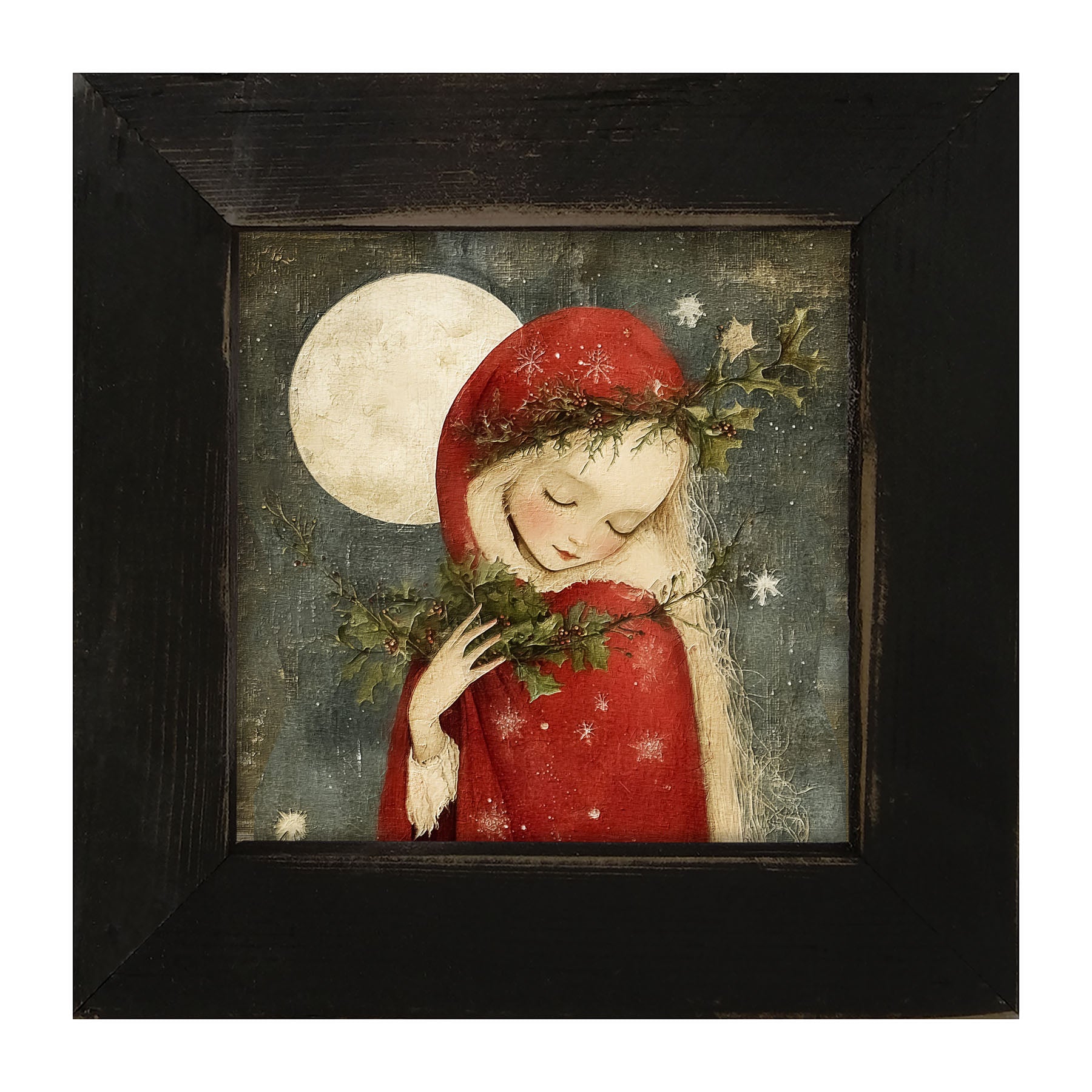 Christmas Girl with Pine - Framed Art