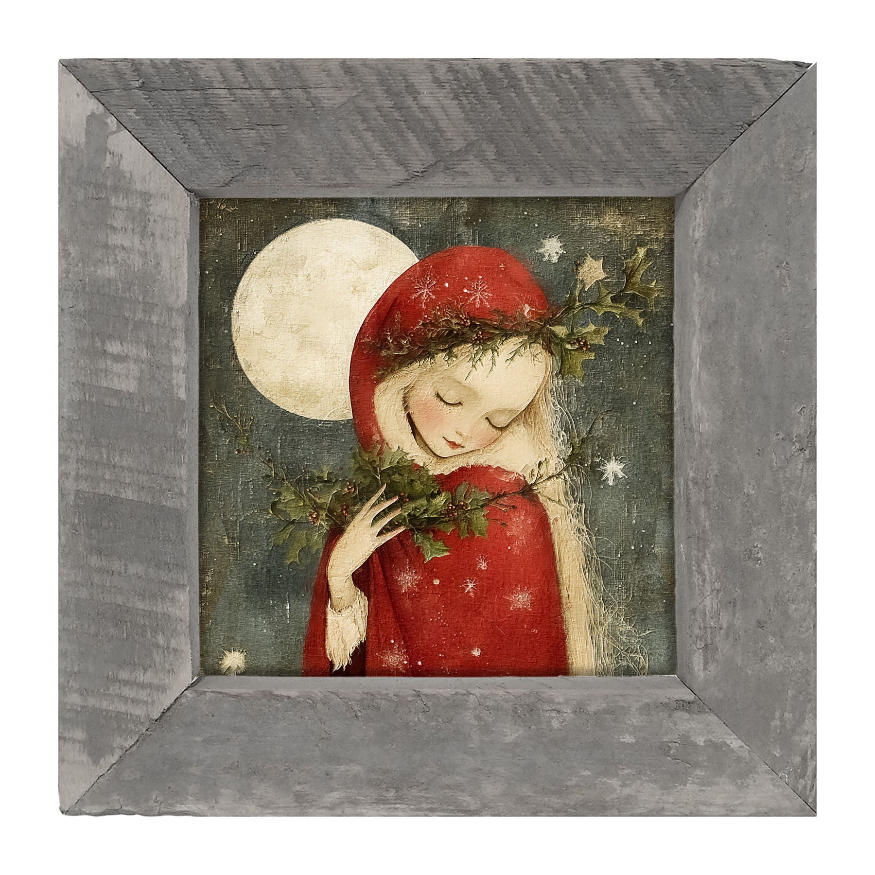 Christmas Girl with Pine - Framed Art