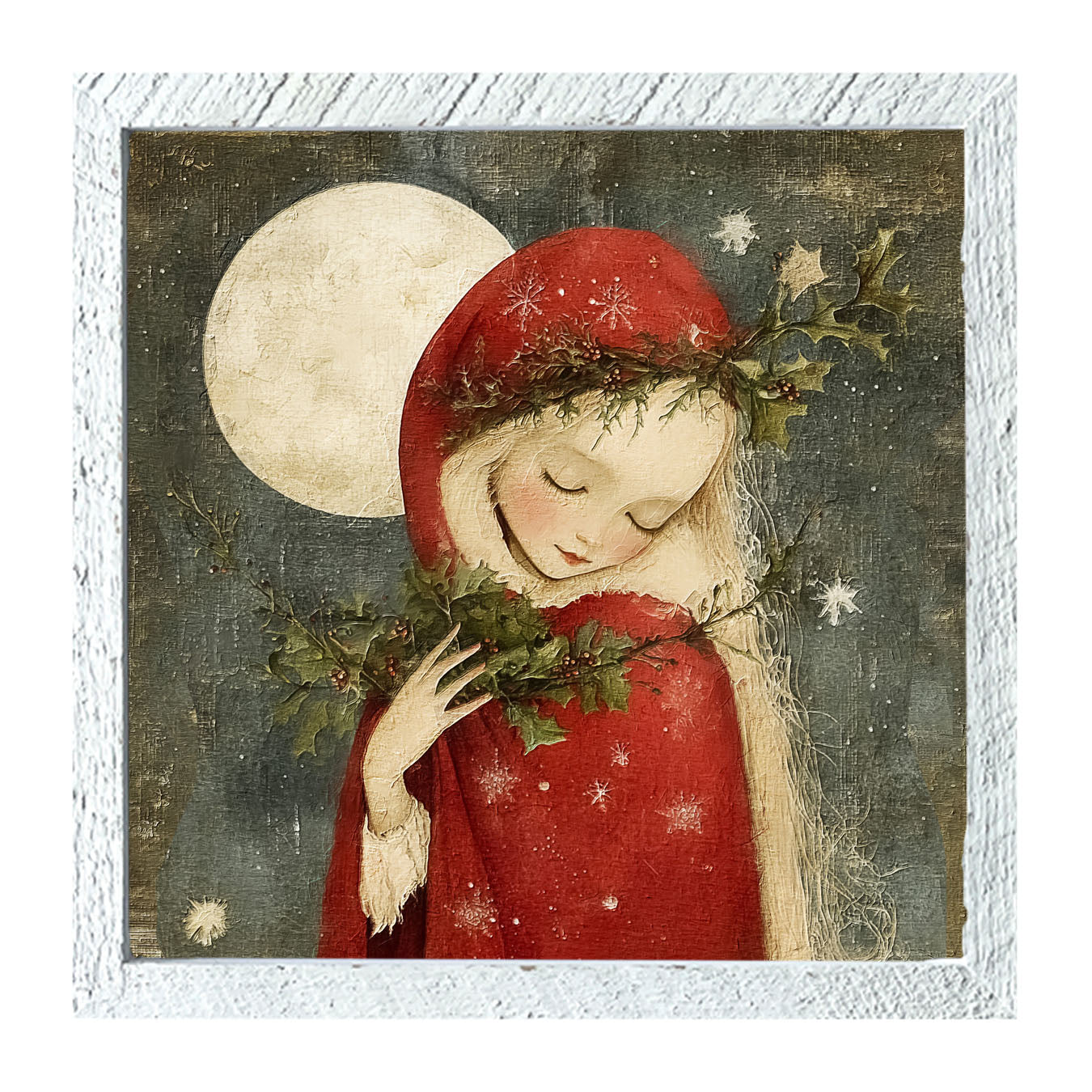 Christmas Girl with Pine - Framed Art