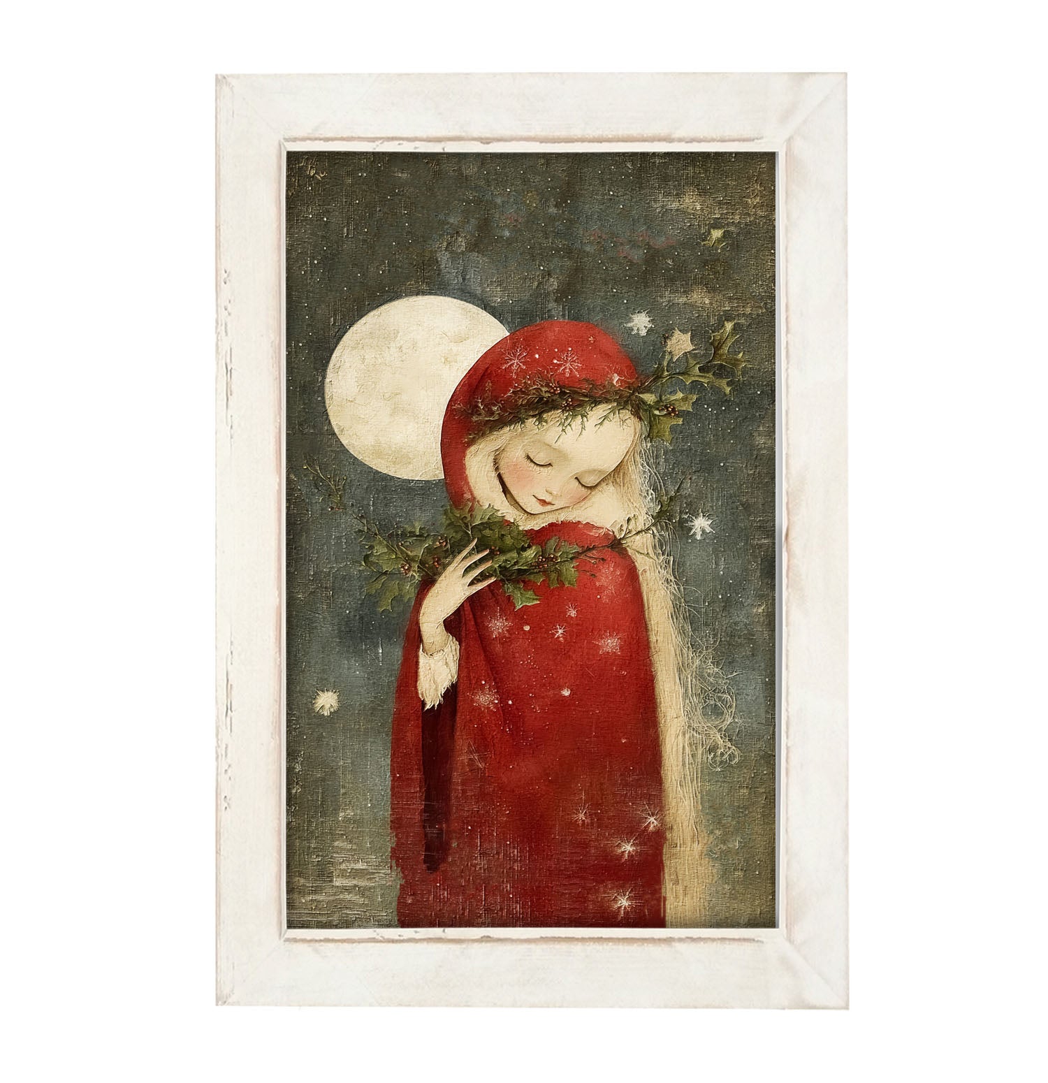 Christmas Girl with Pine - Framed Art