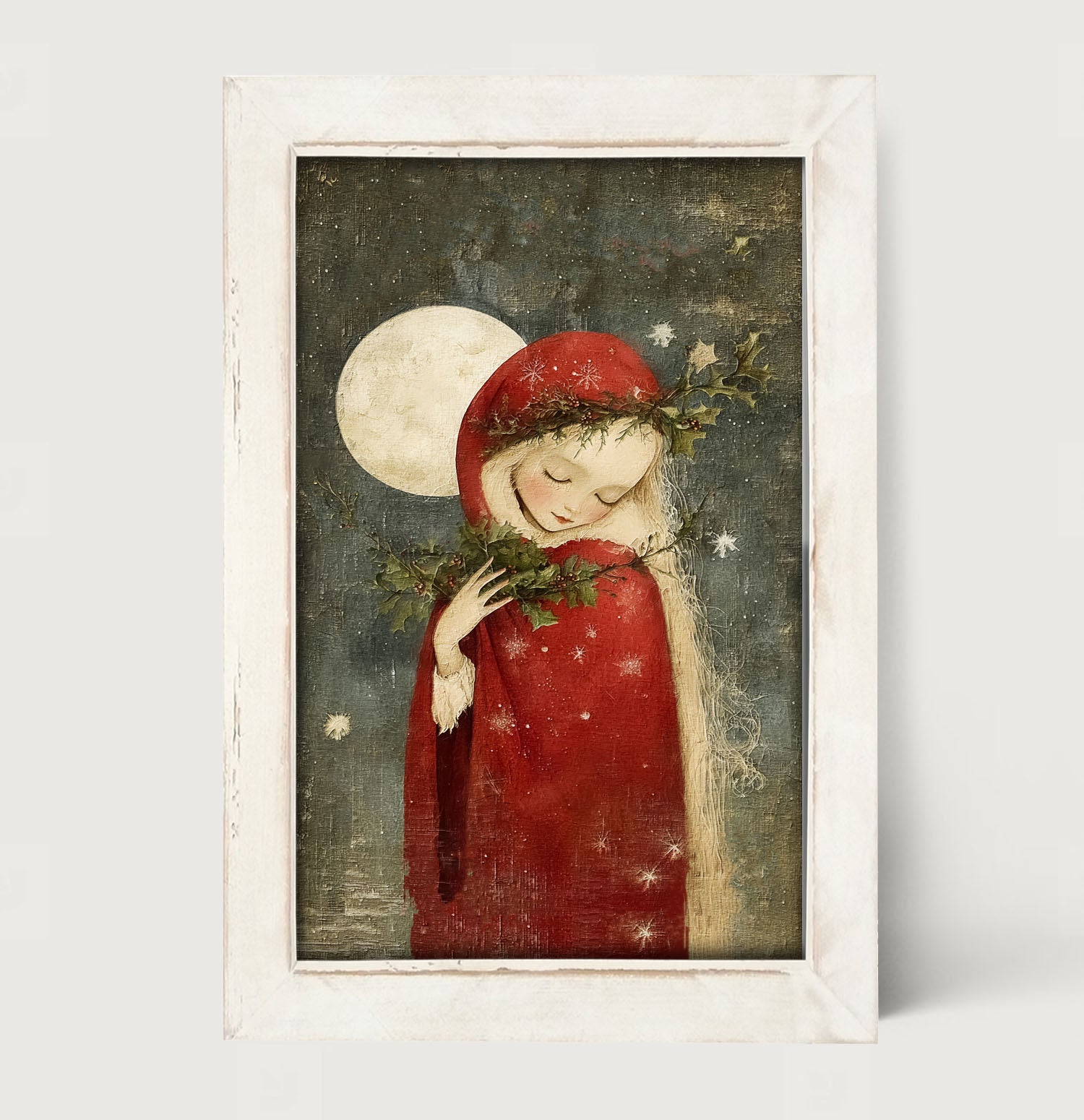 Christmas Girl with Pine - Framed Art