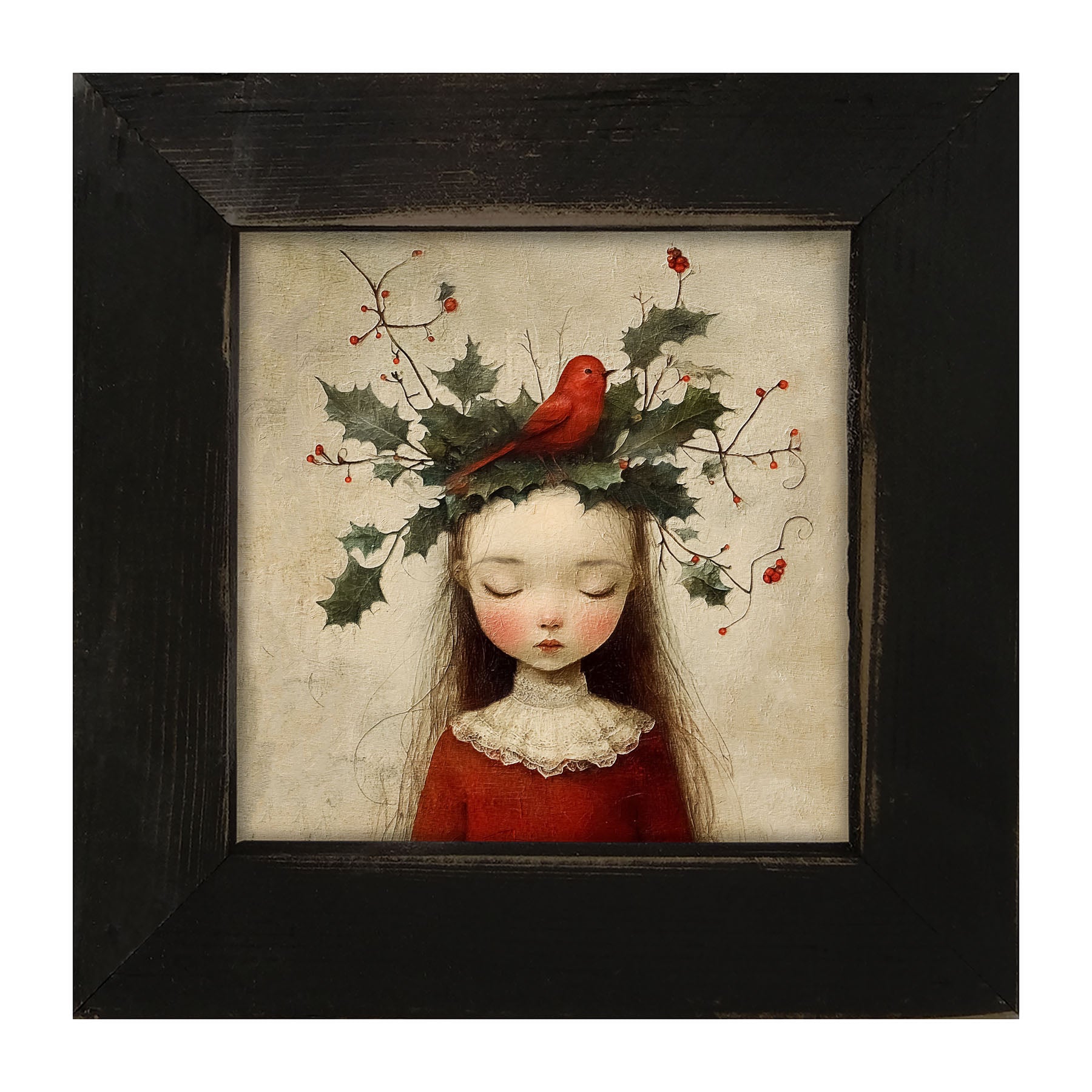Christmas Girl with Cardinal - Framed Art