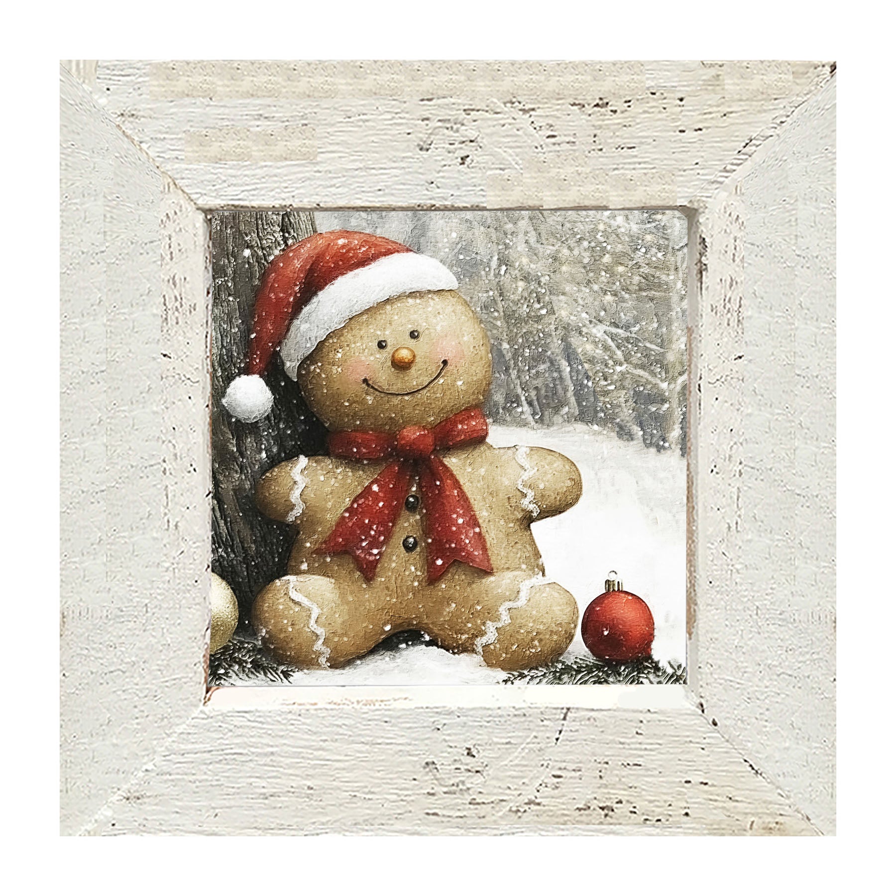 Snowy Gingerbread Man - Framed Art