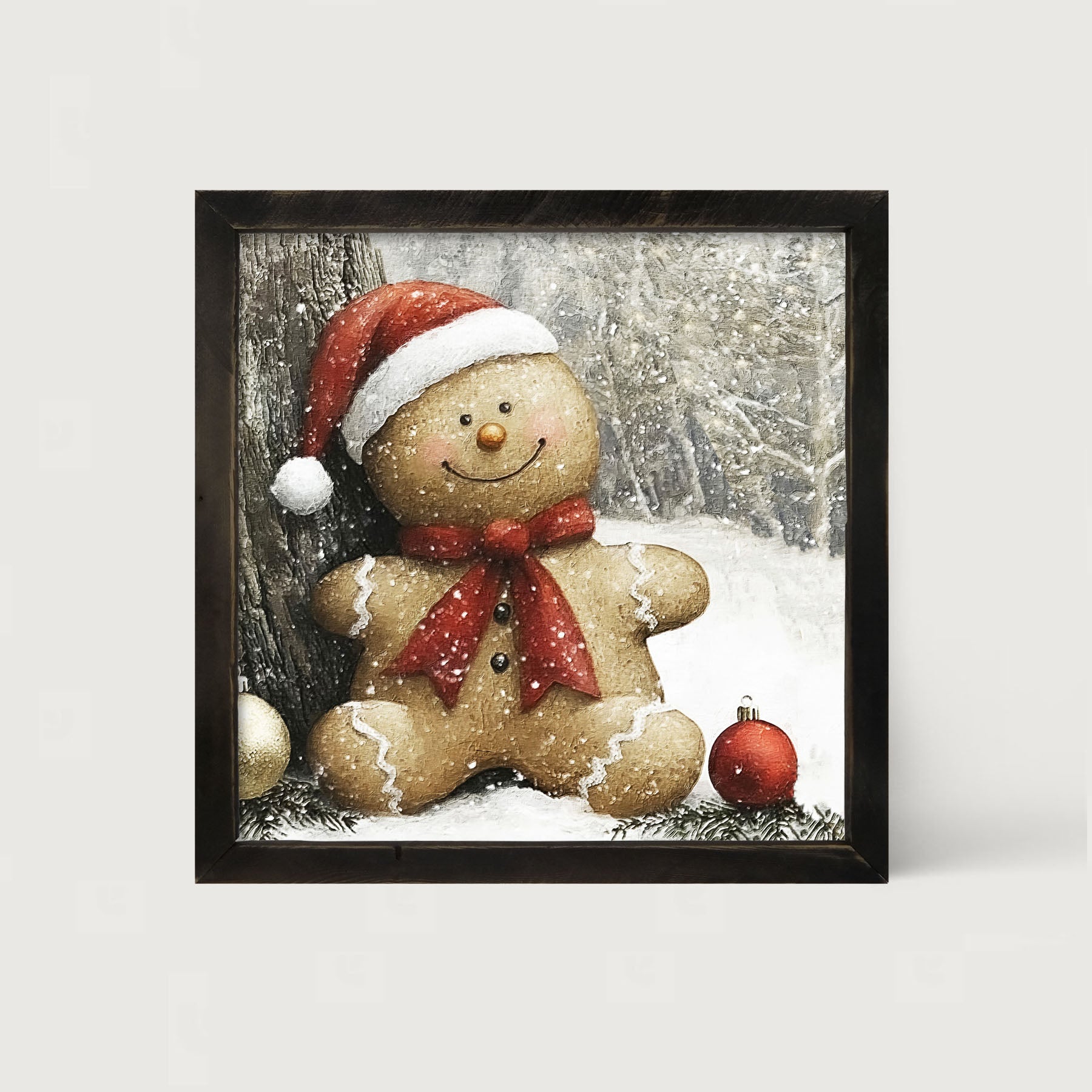 Snowy Gingerbread Man - Framed Art
