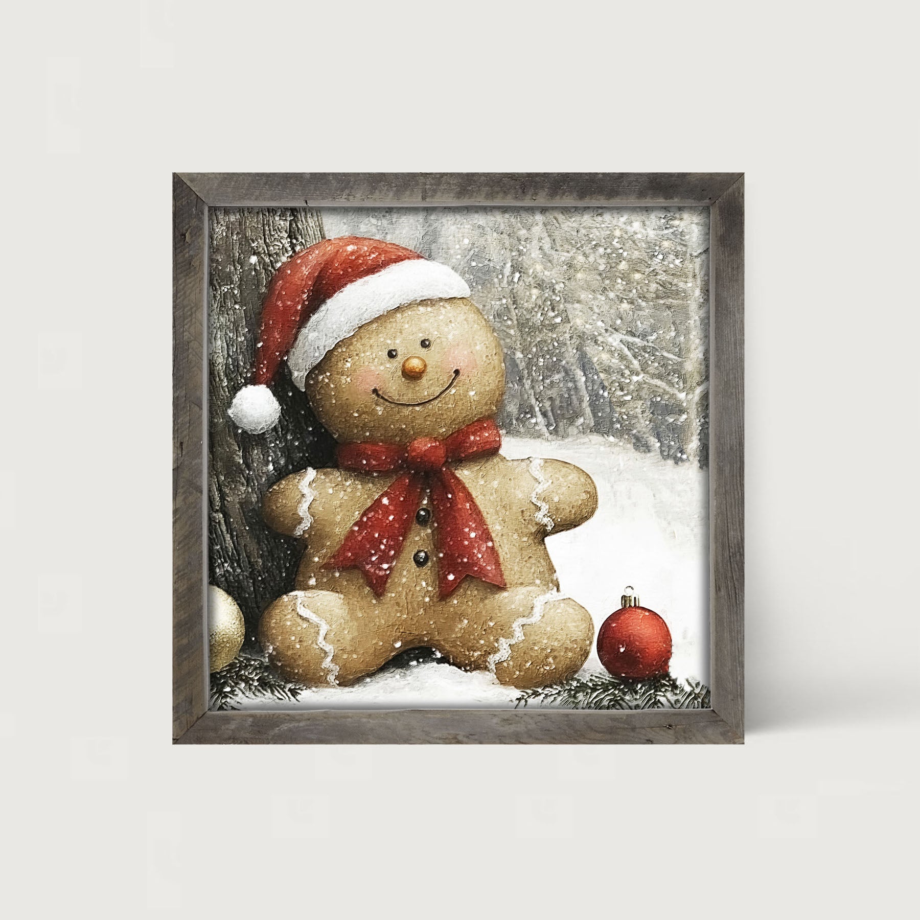 Snowy Gingerbread Man - Framed Art