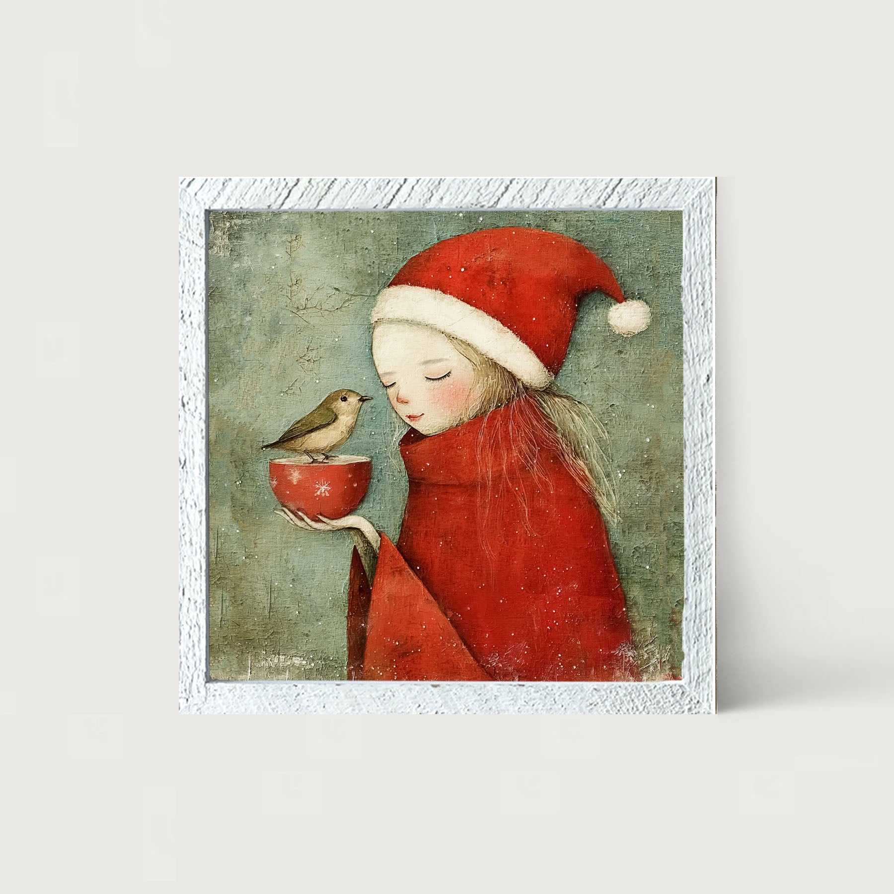 Rustic Christmas girl and bird