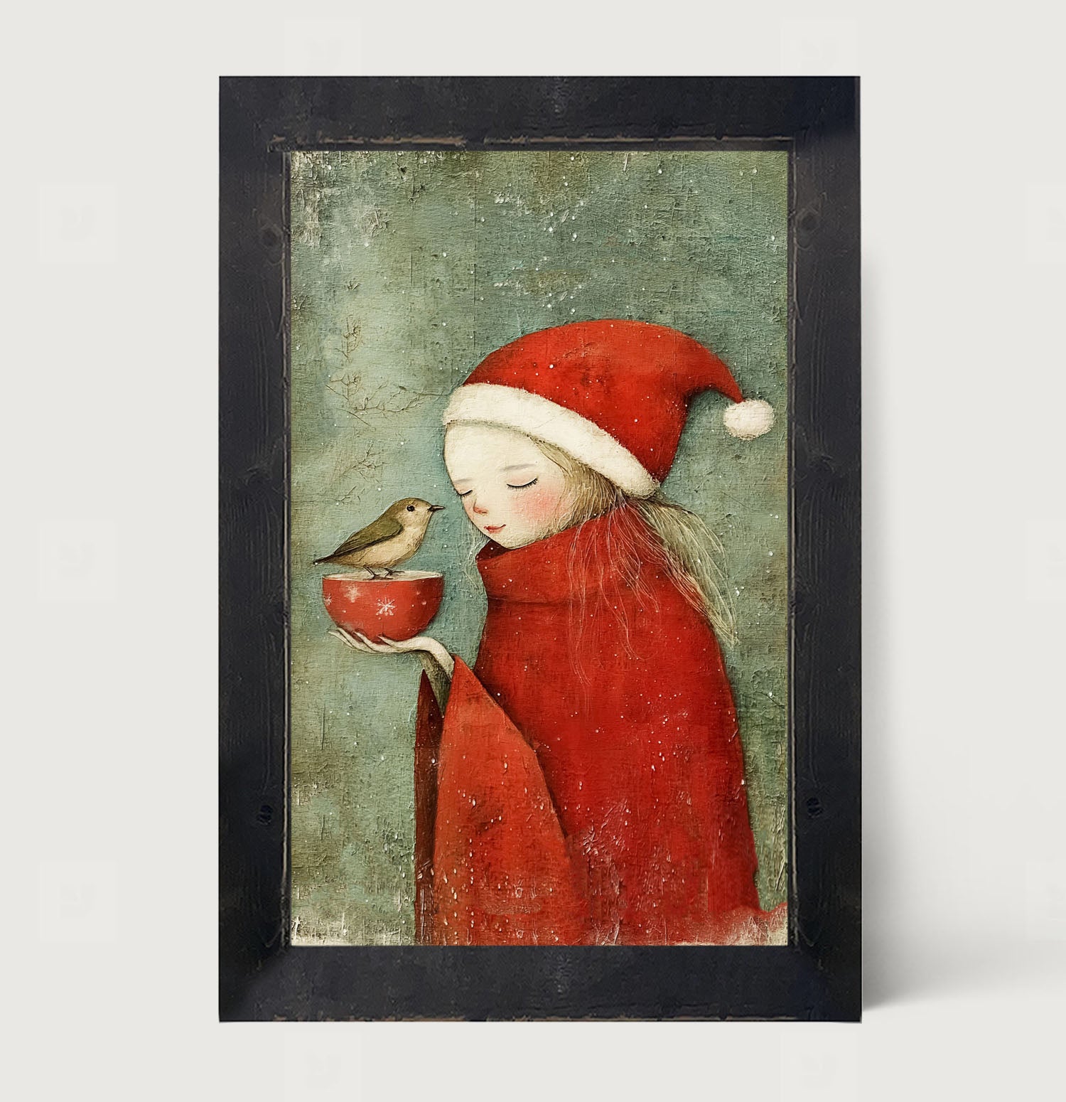 Rustic Christmas girl and bird