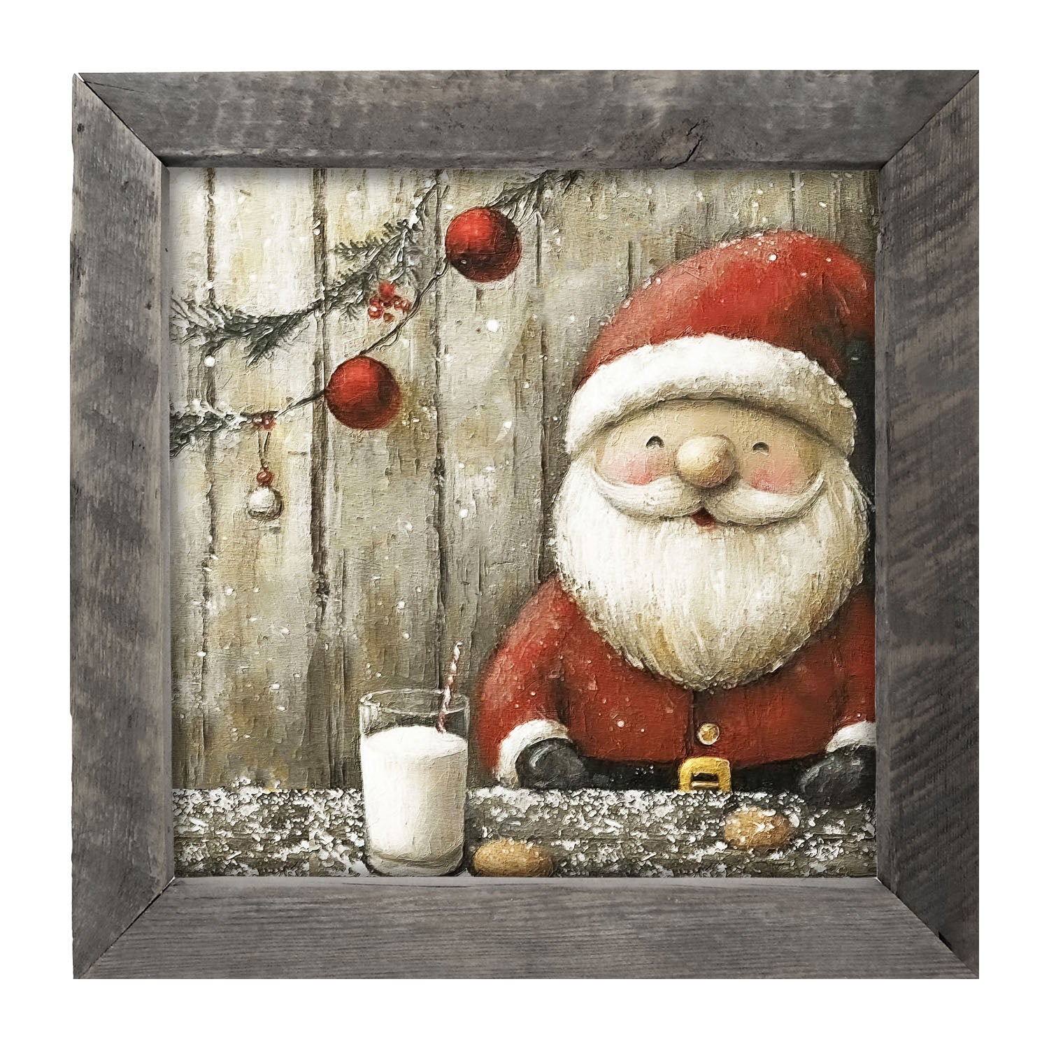Santa enjoying Cookies and milk - Framed Art