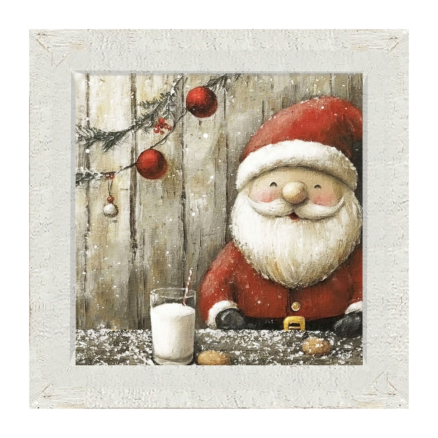 Santa enjoying Cookies and milk - Framed Art