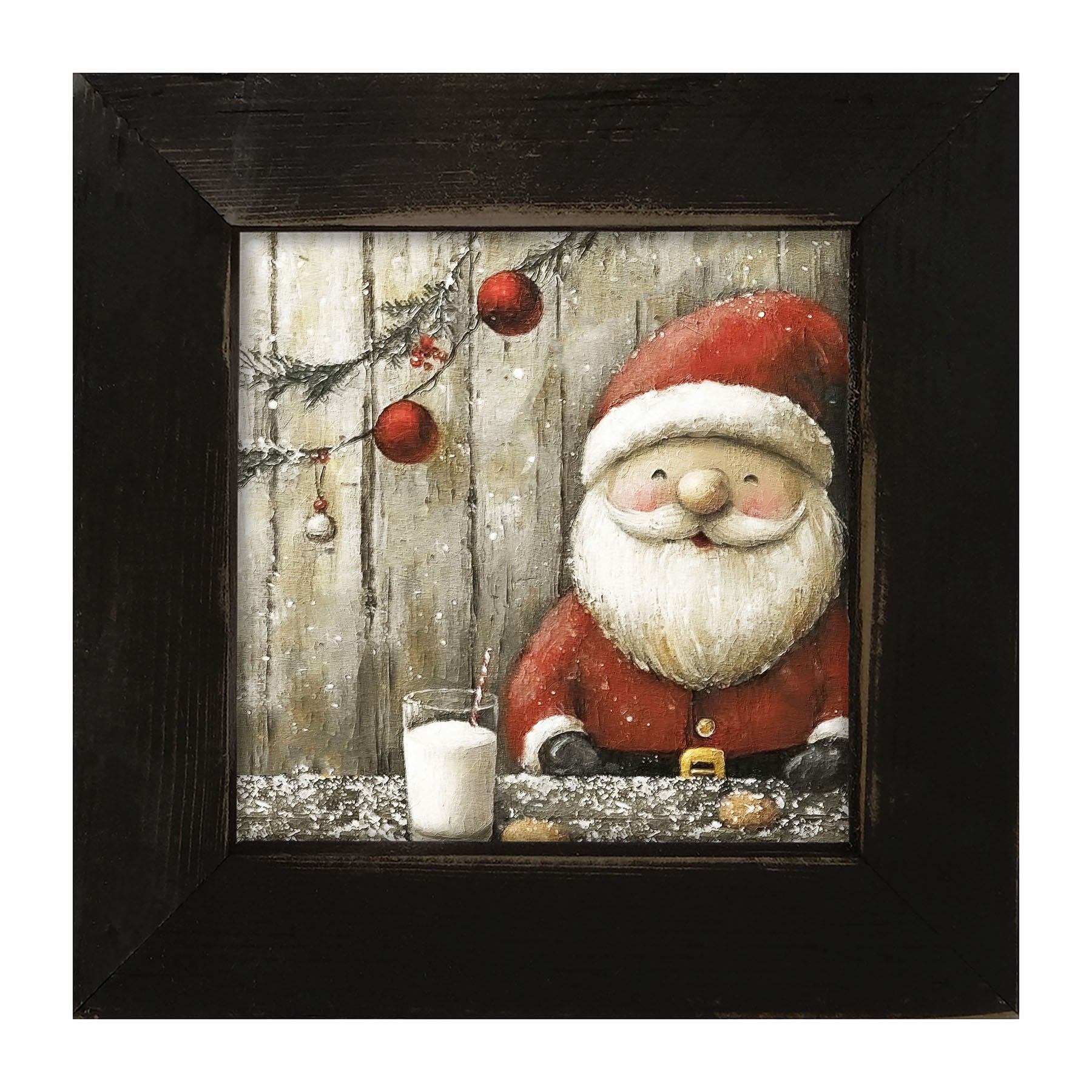 Santa enjoying Cookies and milk - Framed Art