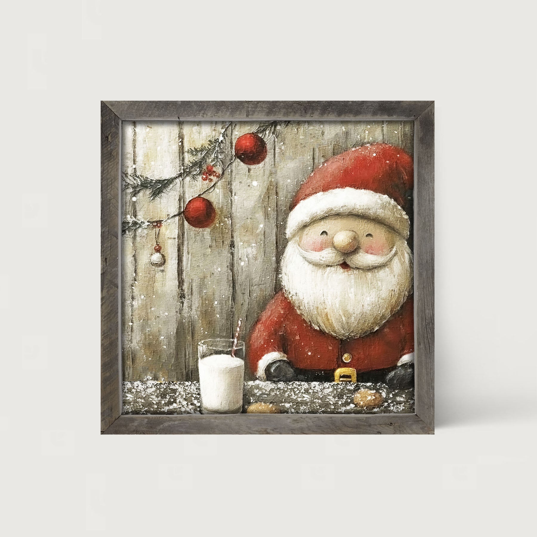 Santa enjoying Cookies and milk