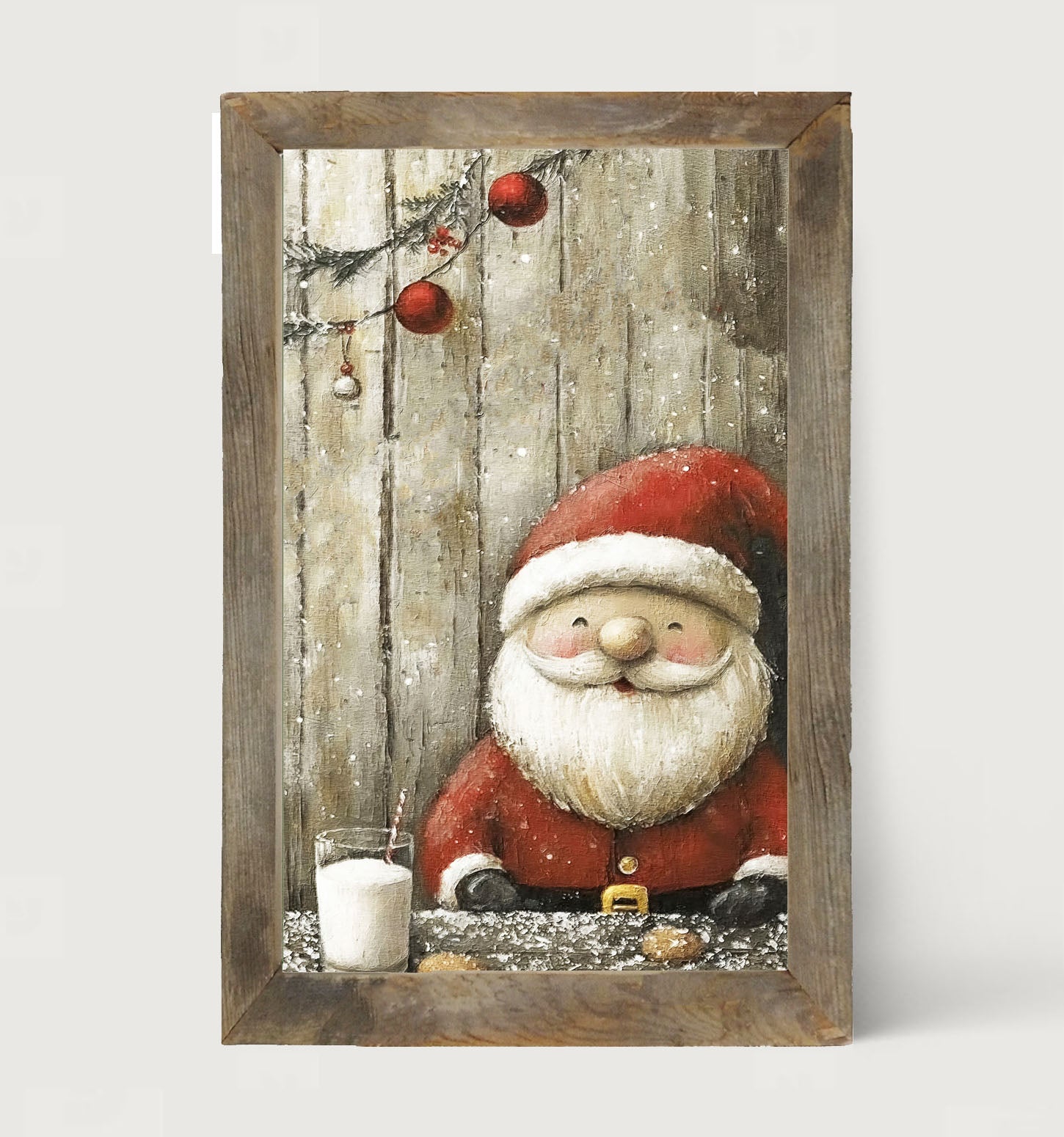 Santa enjoying Cookies and milk - Framed Art