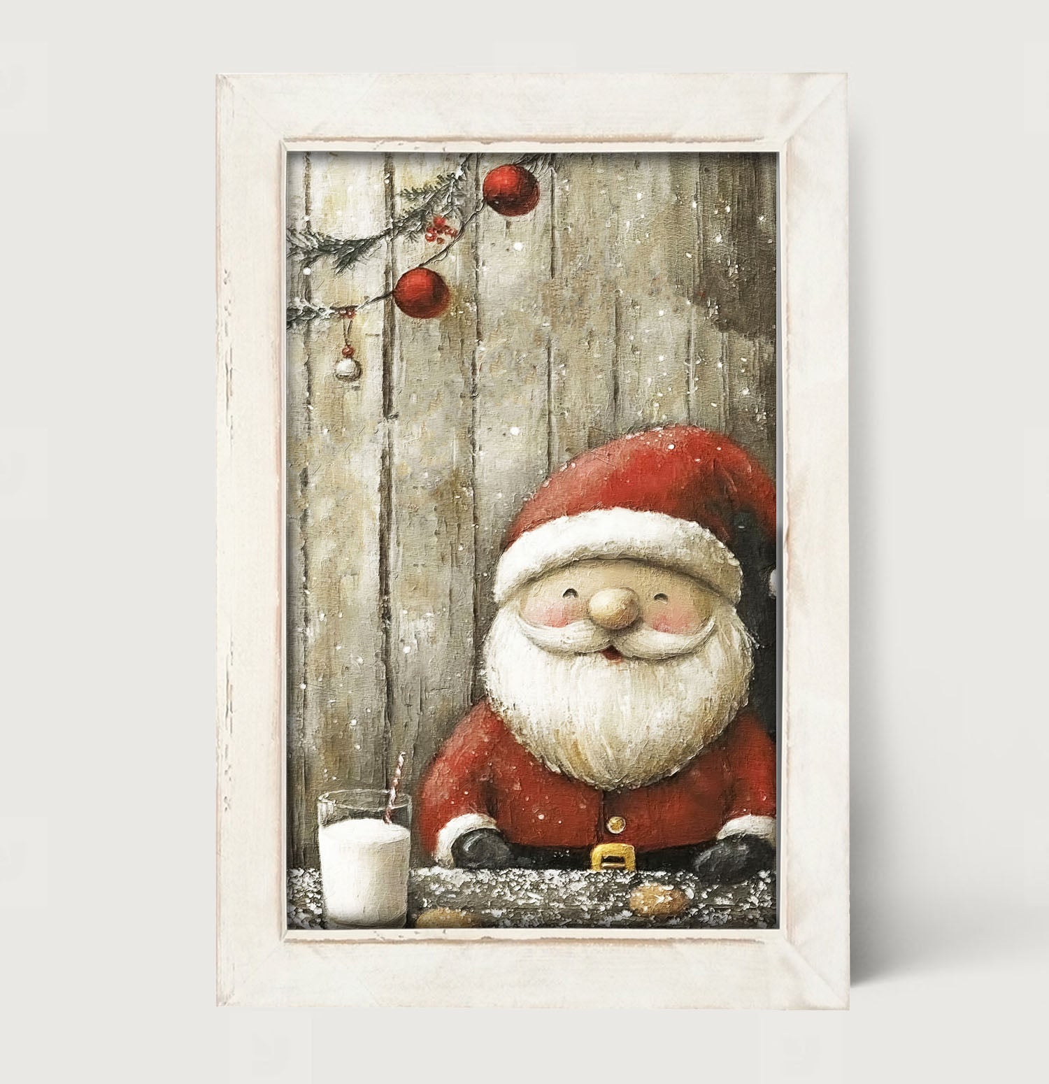 Santa enjoying Cookies and milk