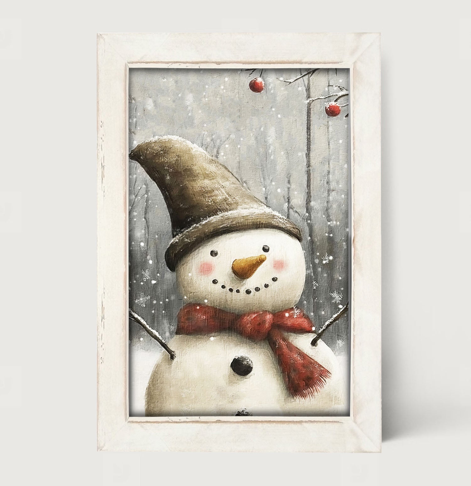 Happy Snowman with Ornaments - Framed Art