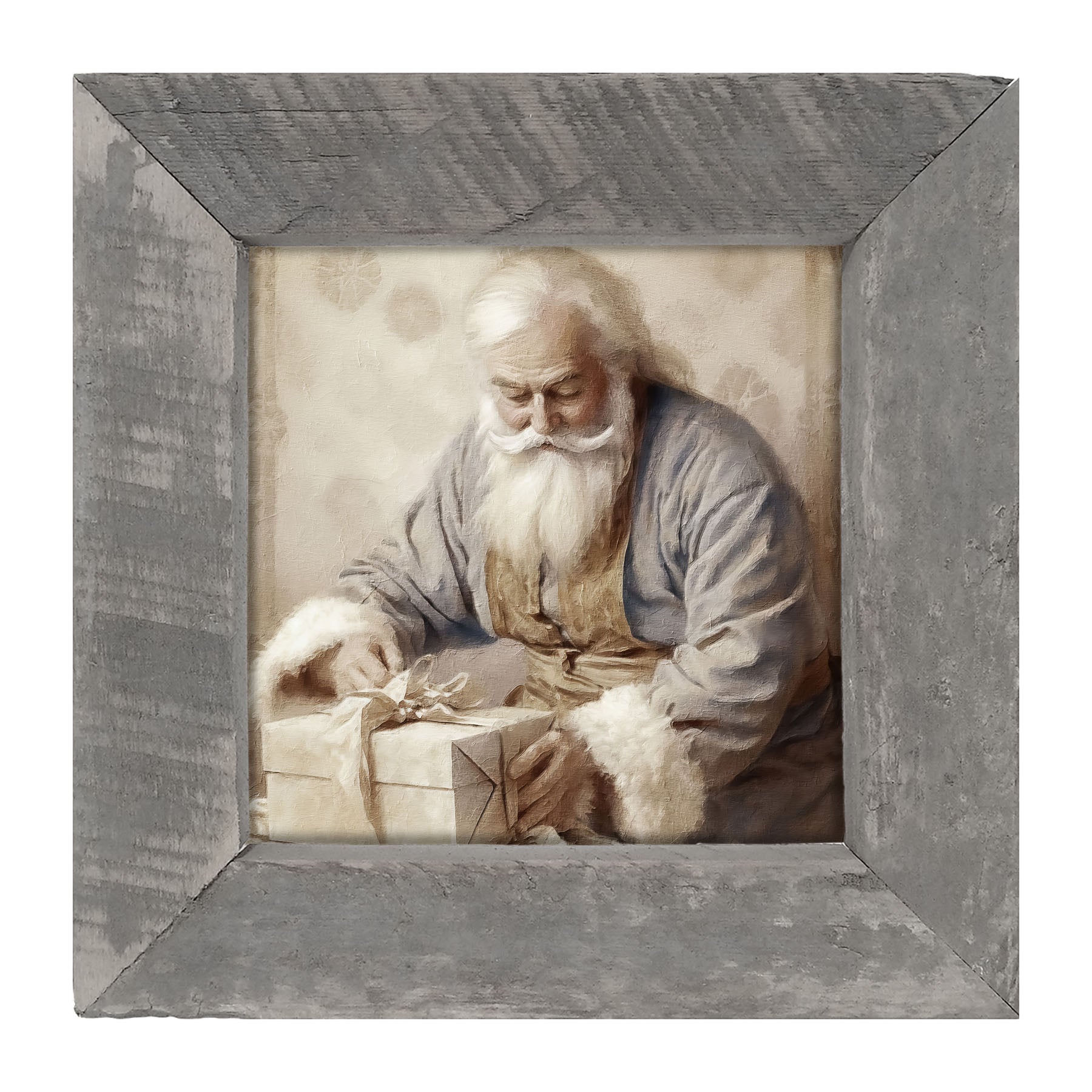 Santa wrapping a present - Framed art