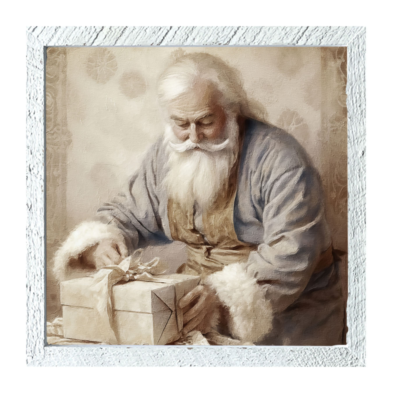 Santa wrapping a present - Framed art