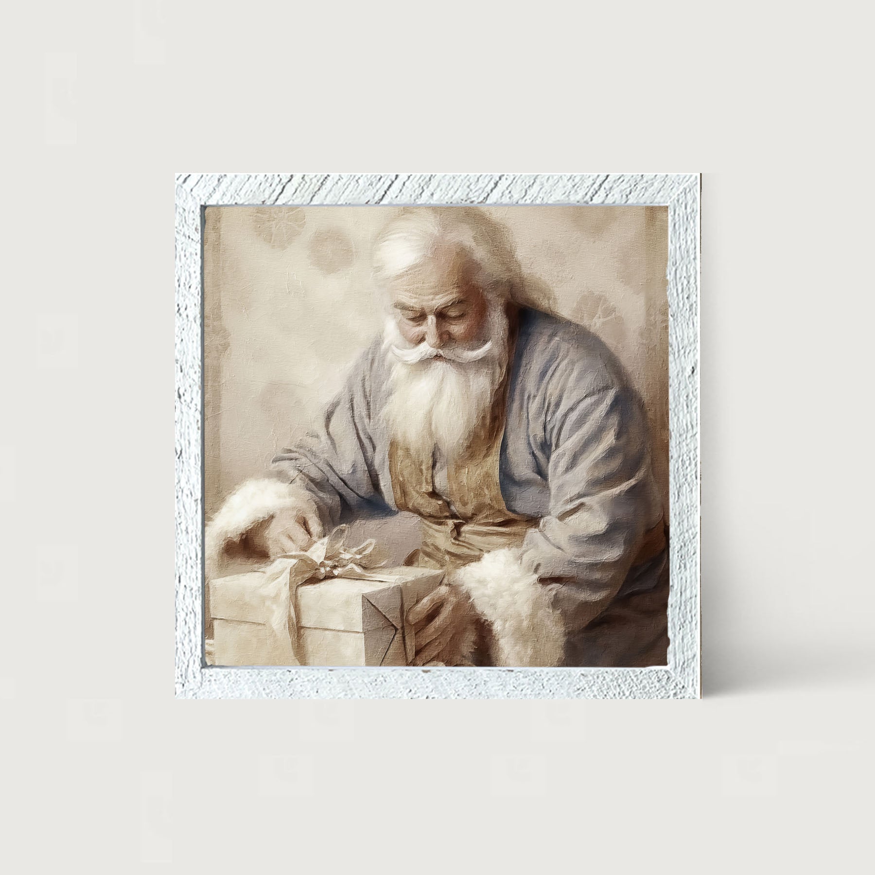 Santa wrapping a present - Framed art